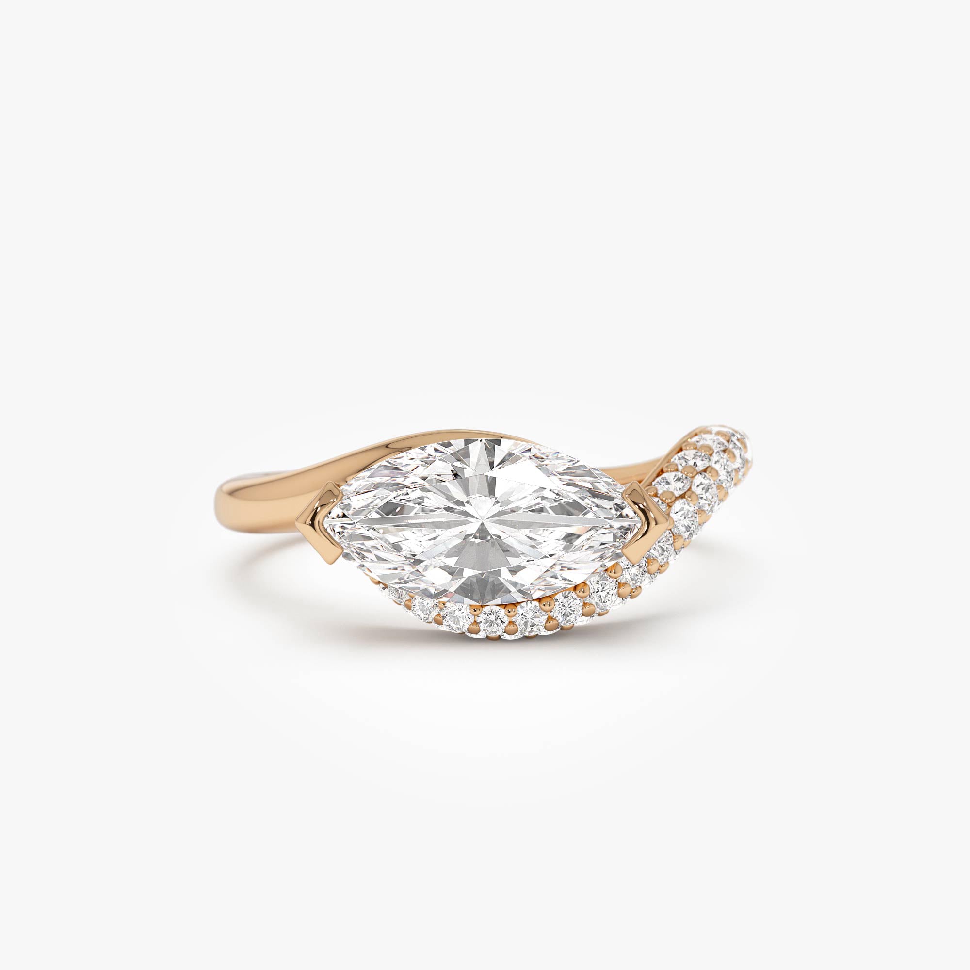 Marqusie Shaped Curved Pavé Band Enagement Ring