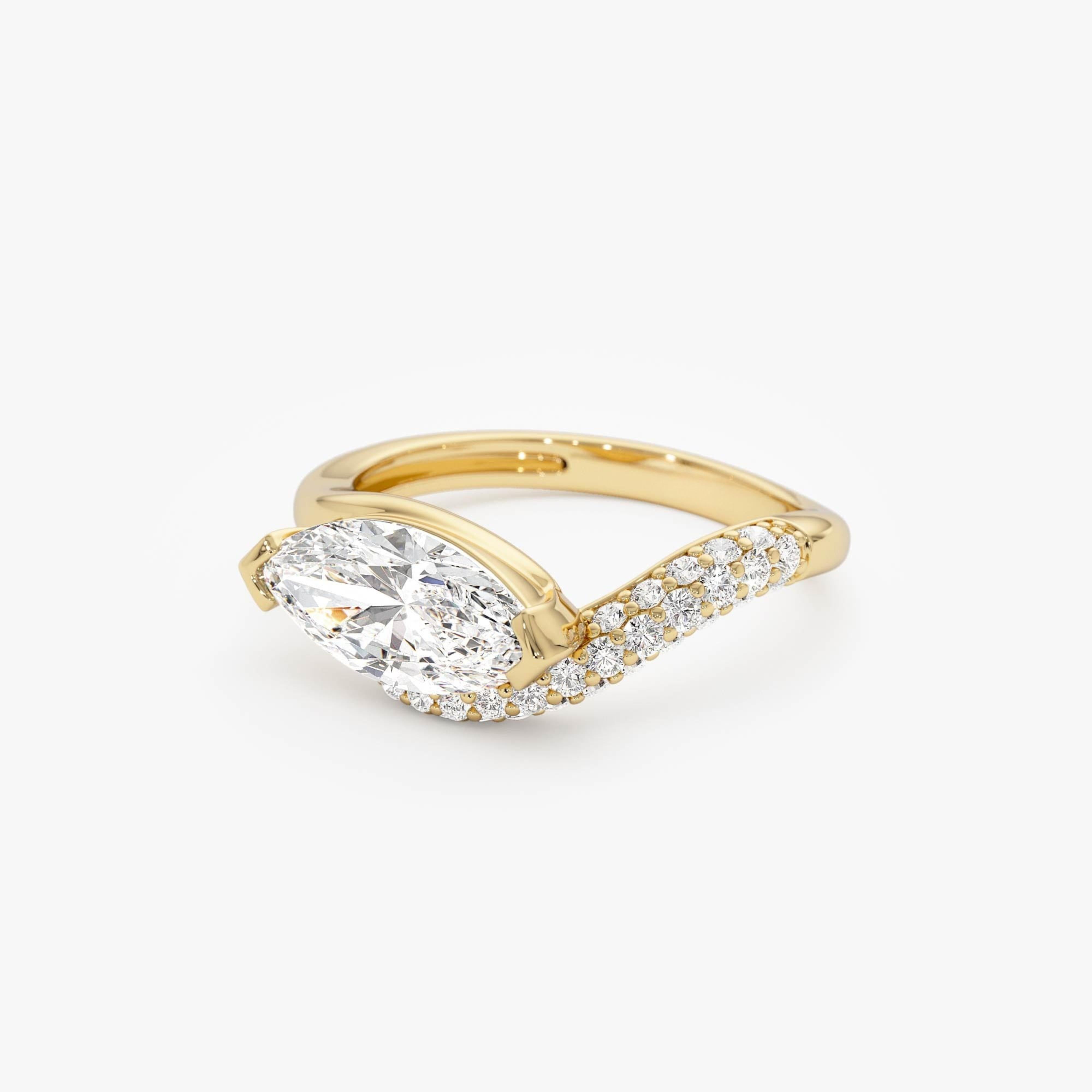 Marqusie Shaped Curved Pavé Band Enagement Ring