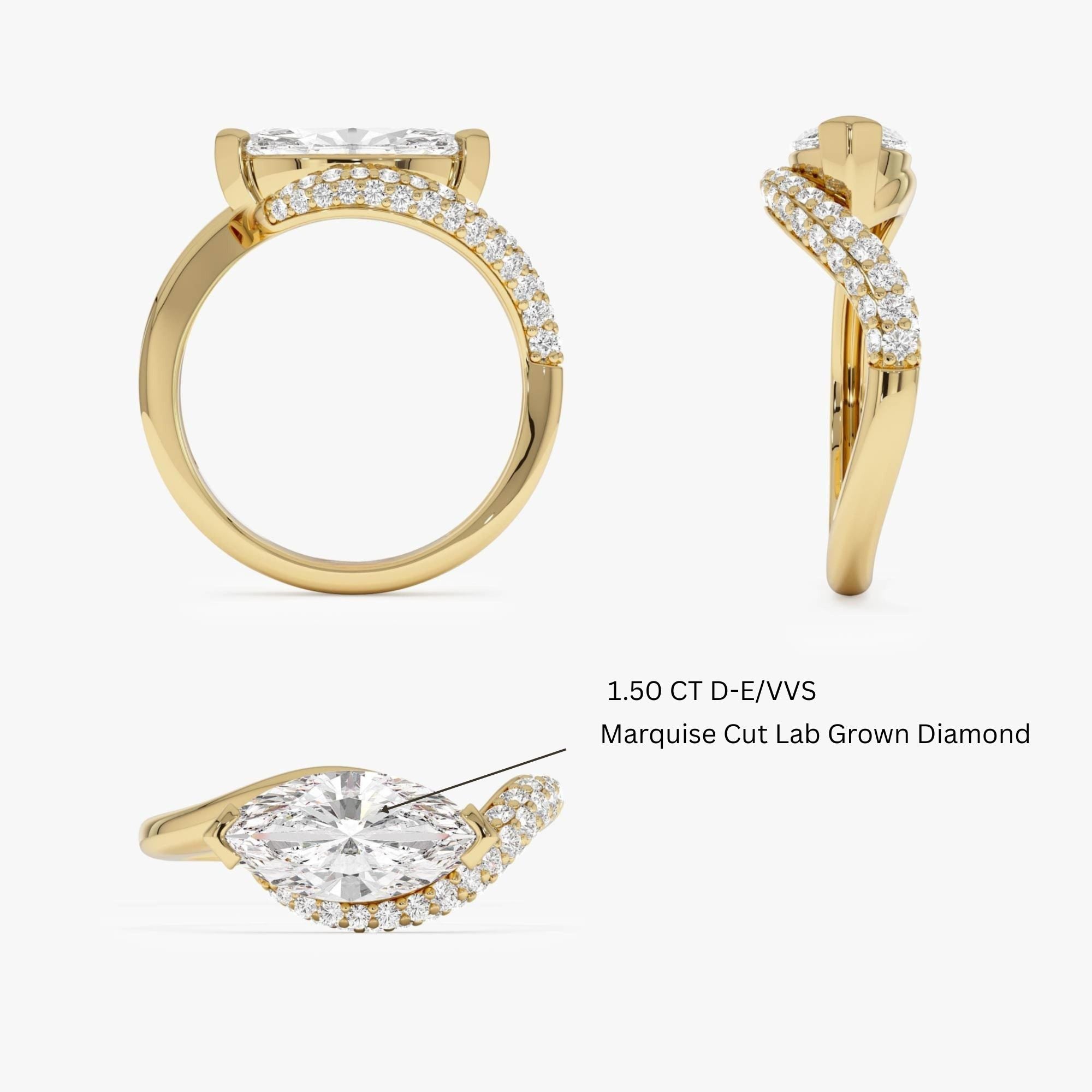 Marqusie Shaped Curved Pavé Band Enagement Ring