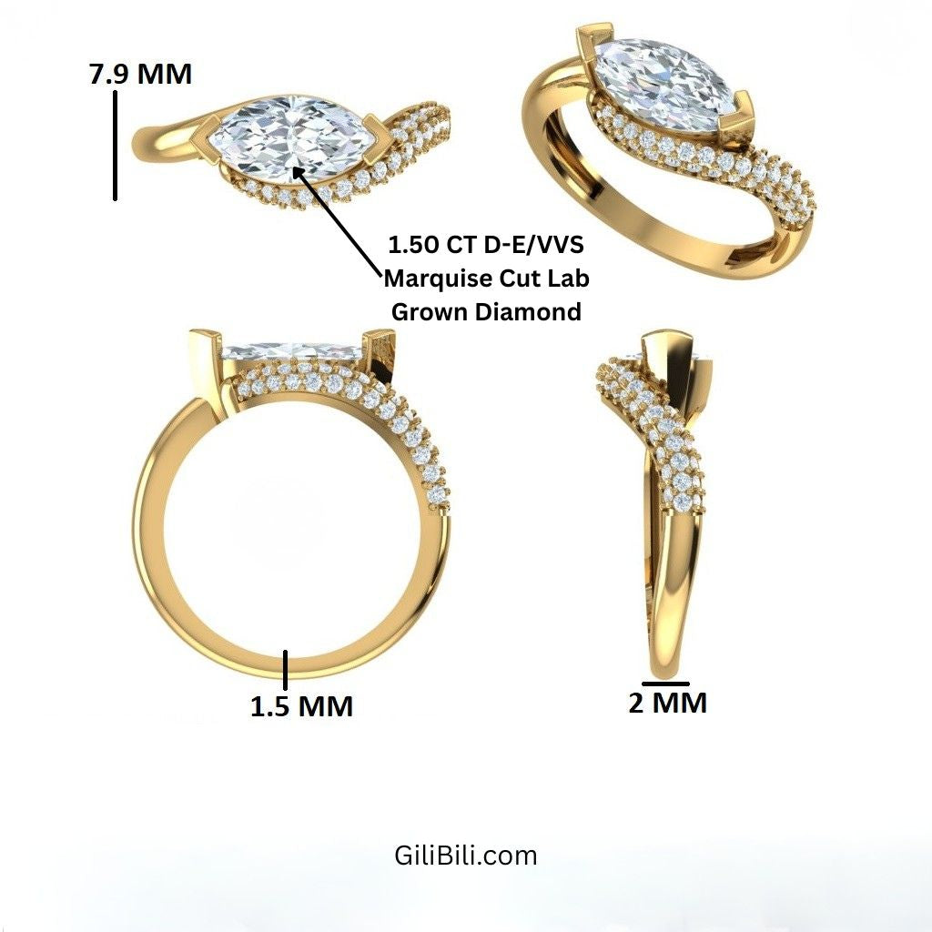 Marqusie Shaped Curved Pavé Band Enagement Ring