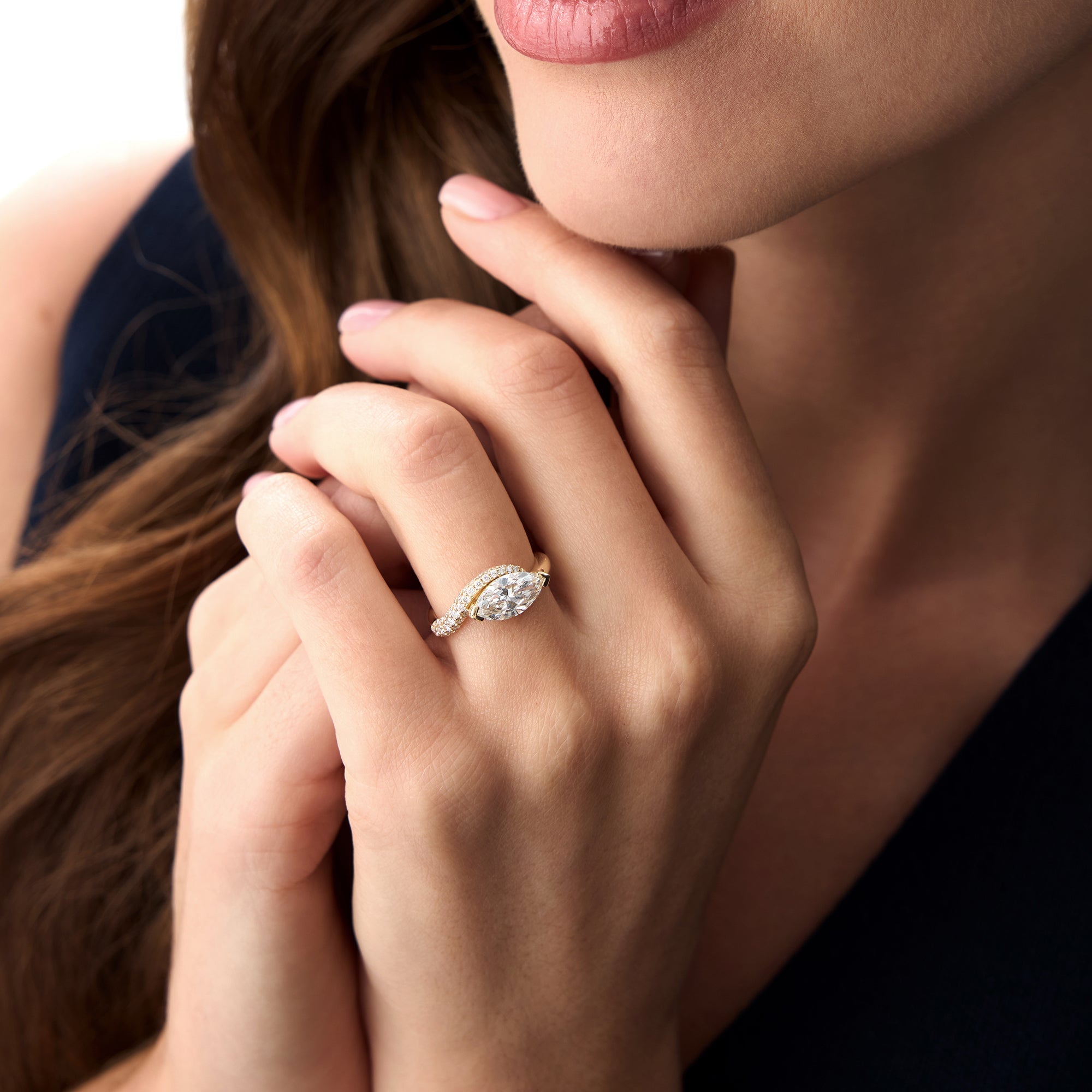 Marqusie Shaped Curved Pavé Band Enagement Ring