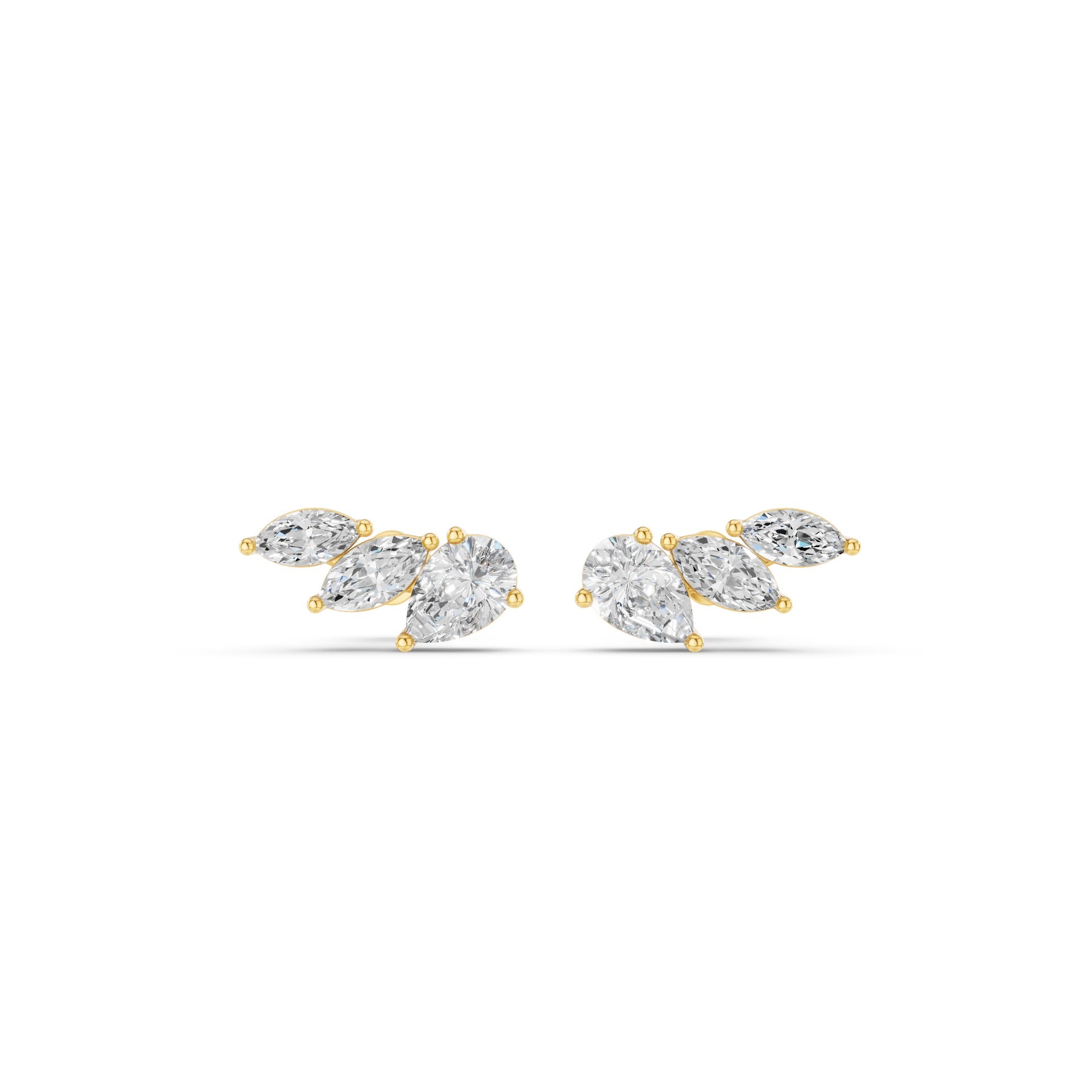 Mixed Shape Lab Grown Diamond Triple Cluster Stud Earrings