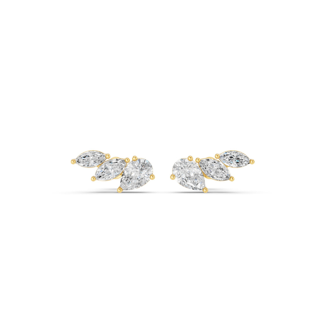 Mixed Shape Lab Grown Diamond Triple Cluster Stud Earrings