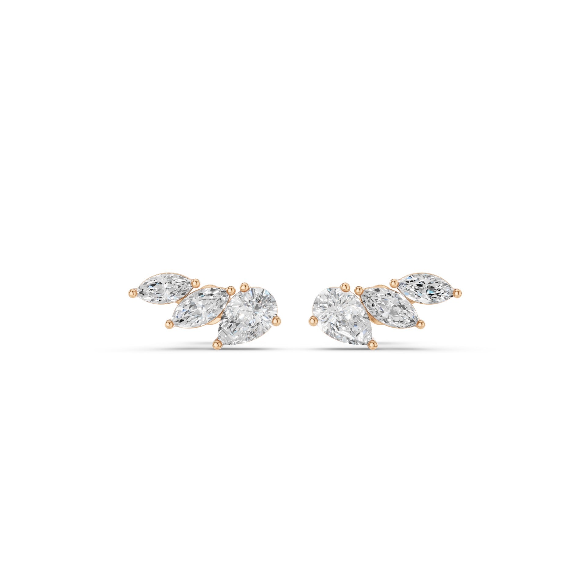 Mixed Shape Lab Grown Diamond Triple Cluster Stud Earrings