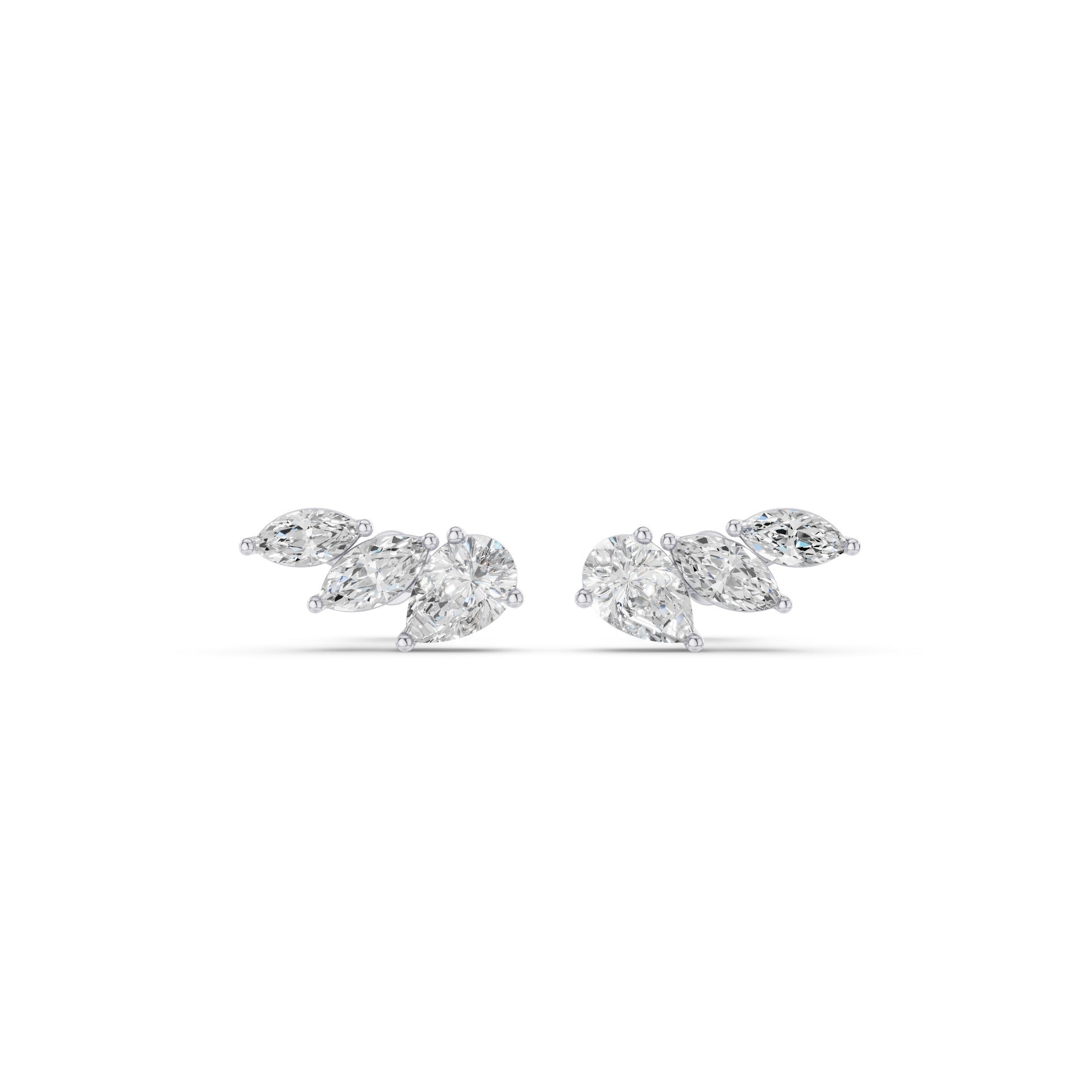 Mixed Shape Lab Grown Diamond Triple Cluster Stud Earrings