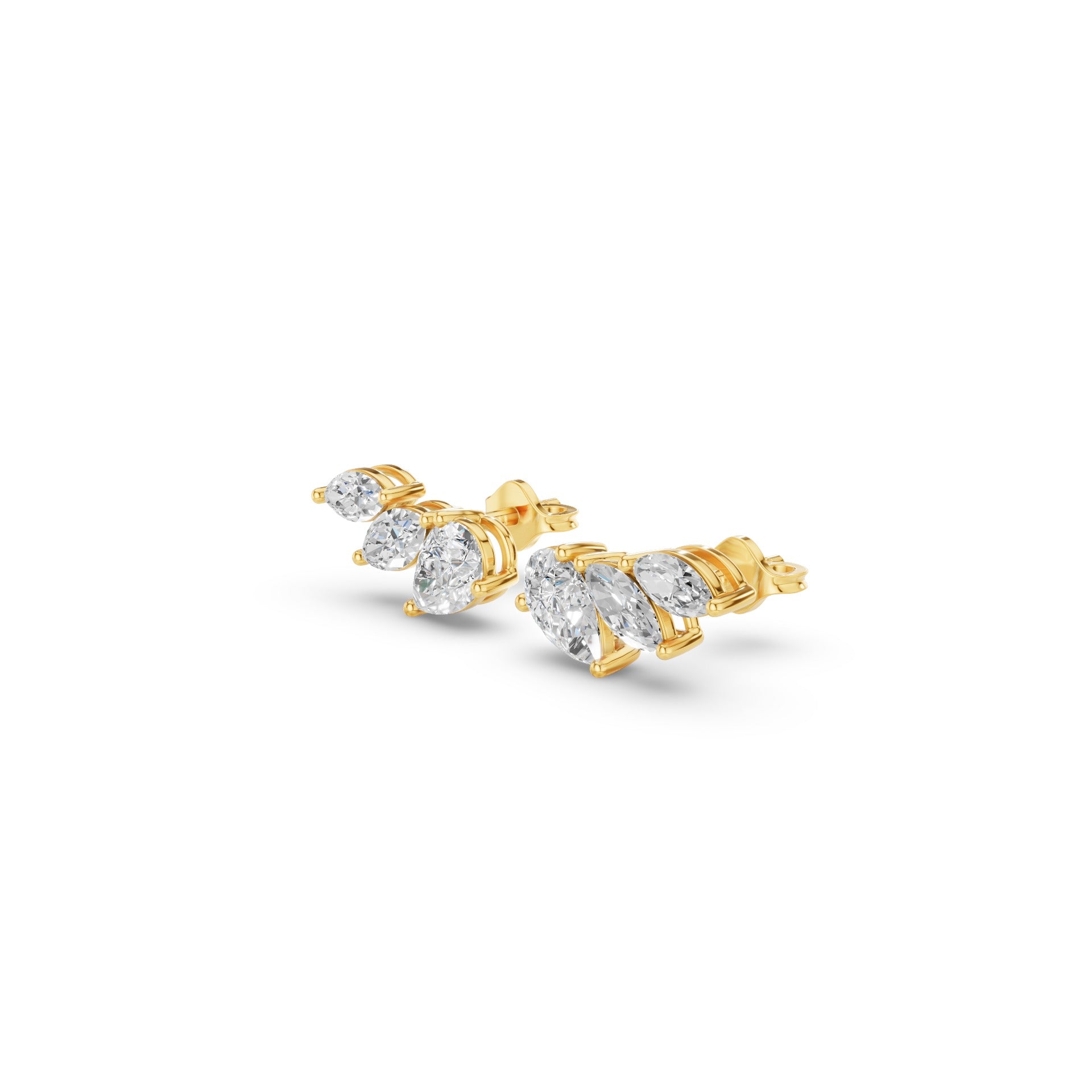 Mixed Shape Lab Grown Diamond Triple Cluster Stud Earrings