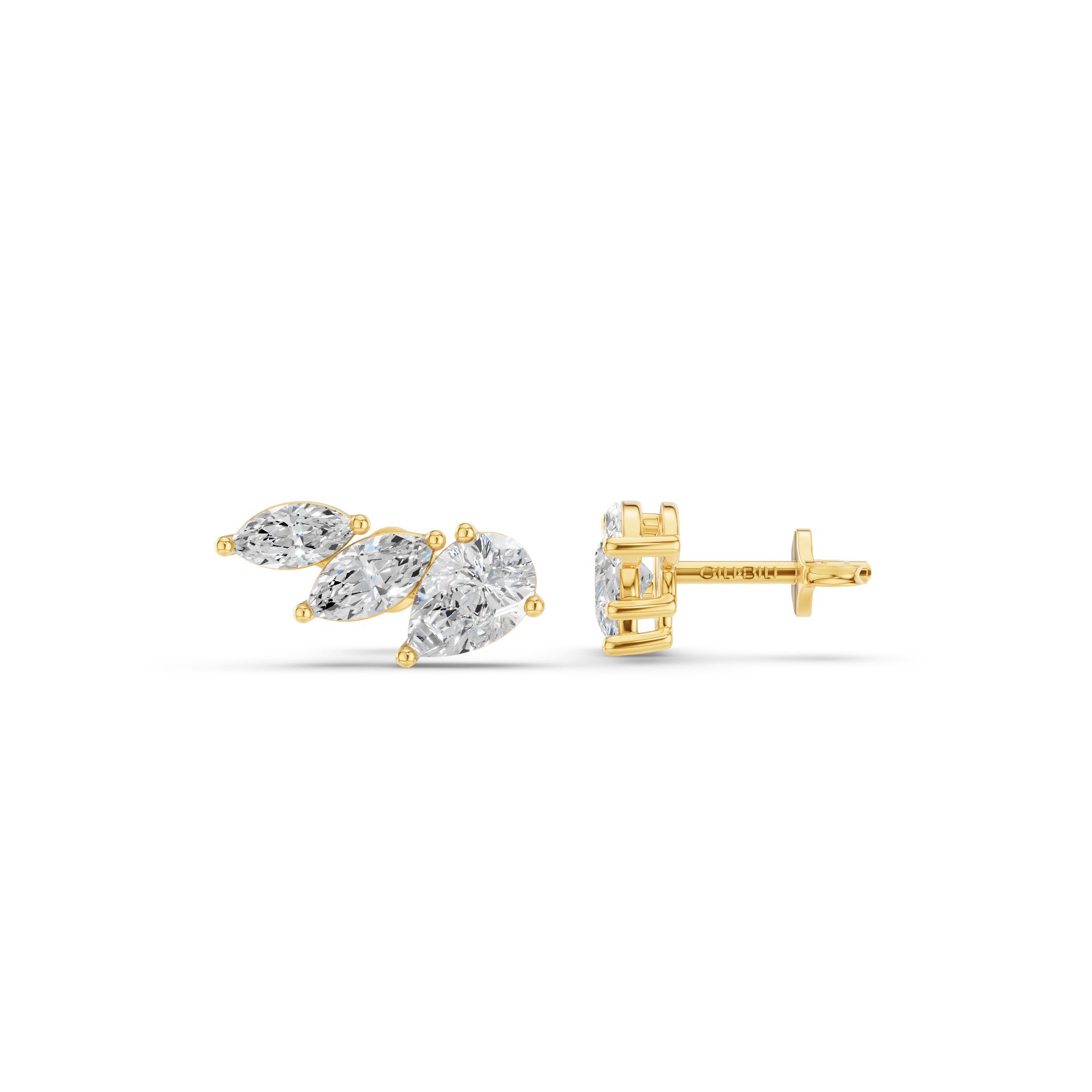 Mixed Shape Lab Grown Diamond Triple Cluster Stud Earrings