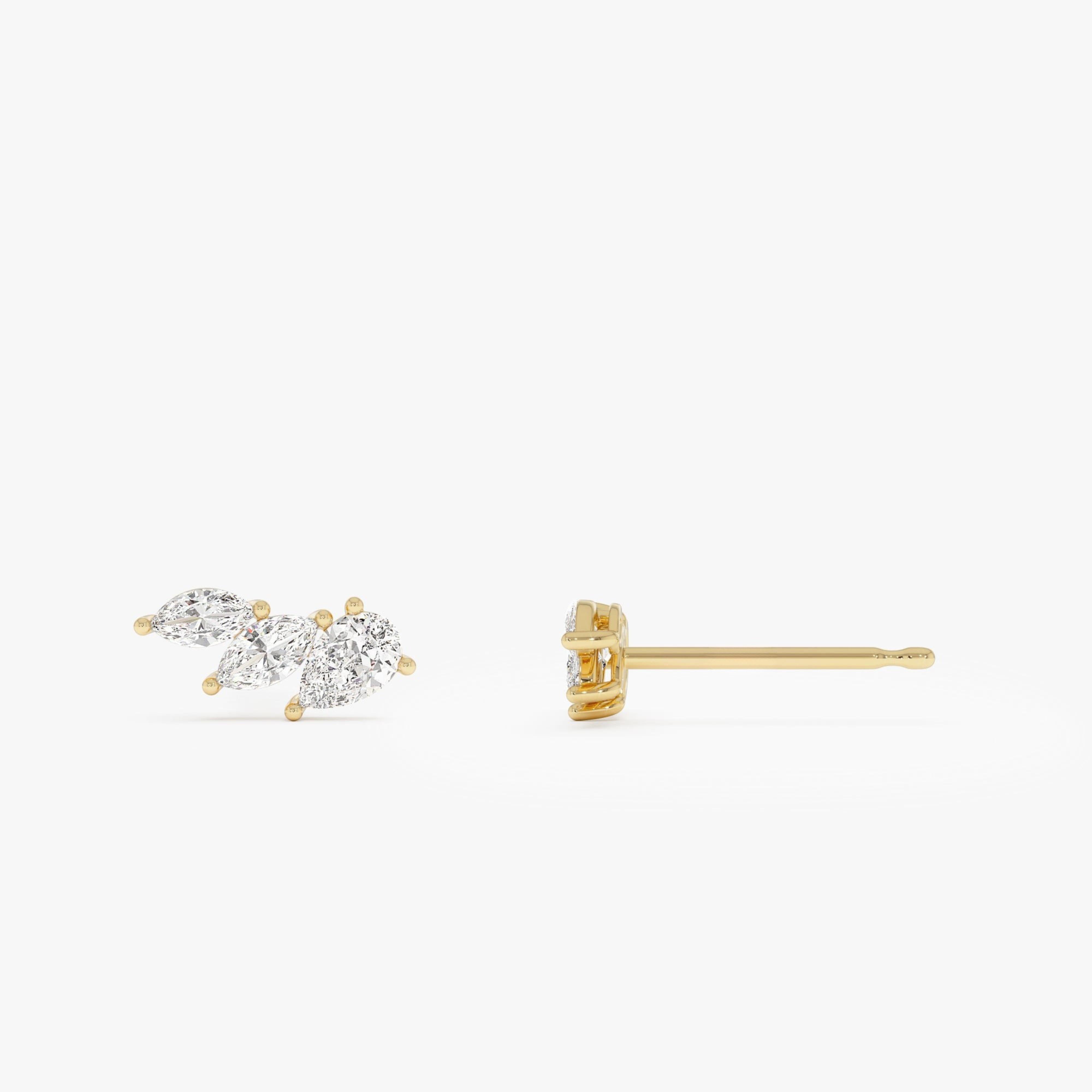 Mixed Shape Lab Grown Diamond Triple Cluster Stud Earrings