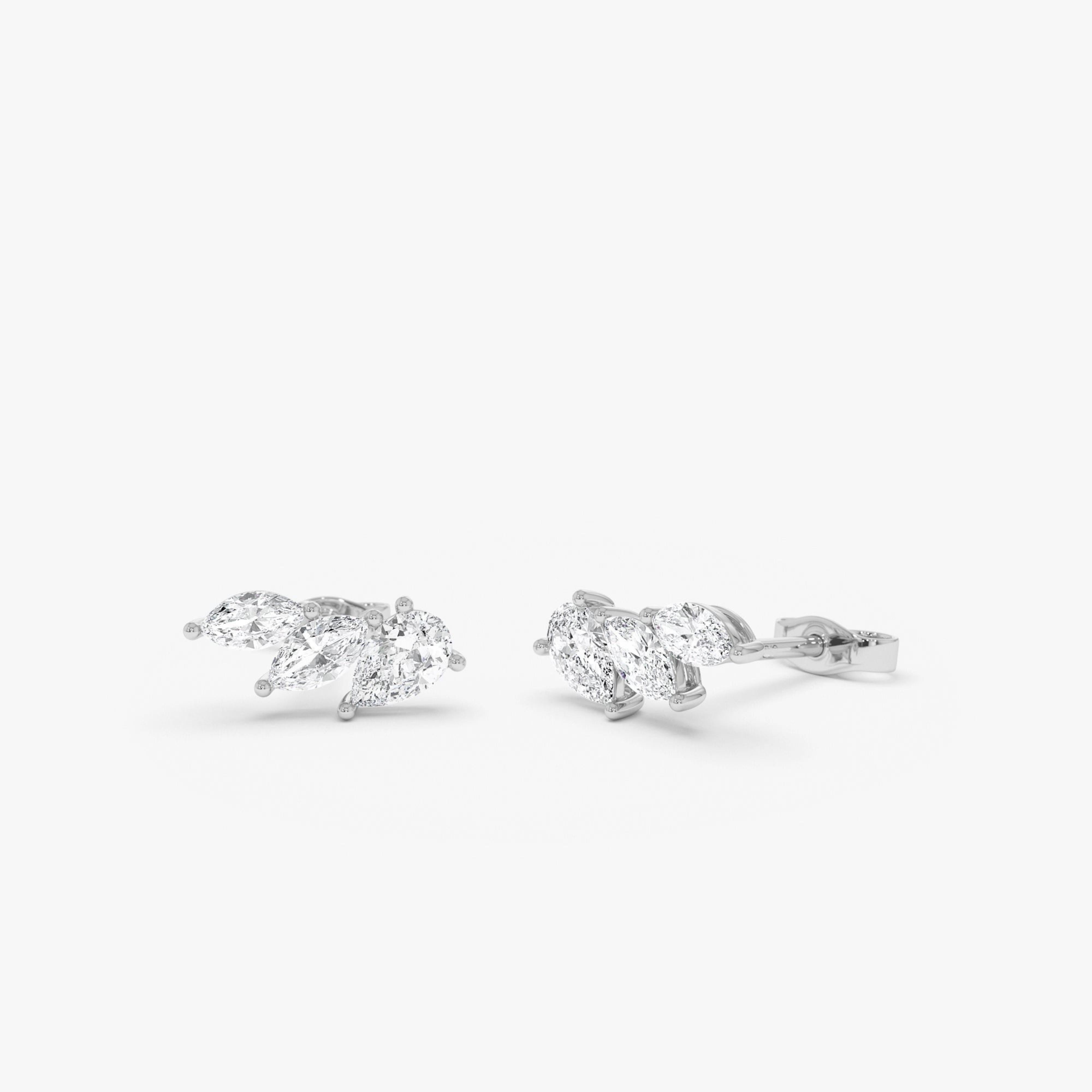 Mixed Shape Lab Grown Diamond Triple Cluster Stud Earrings