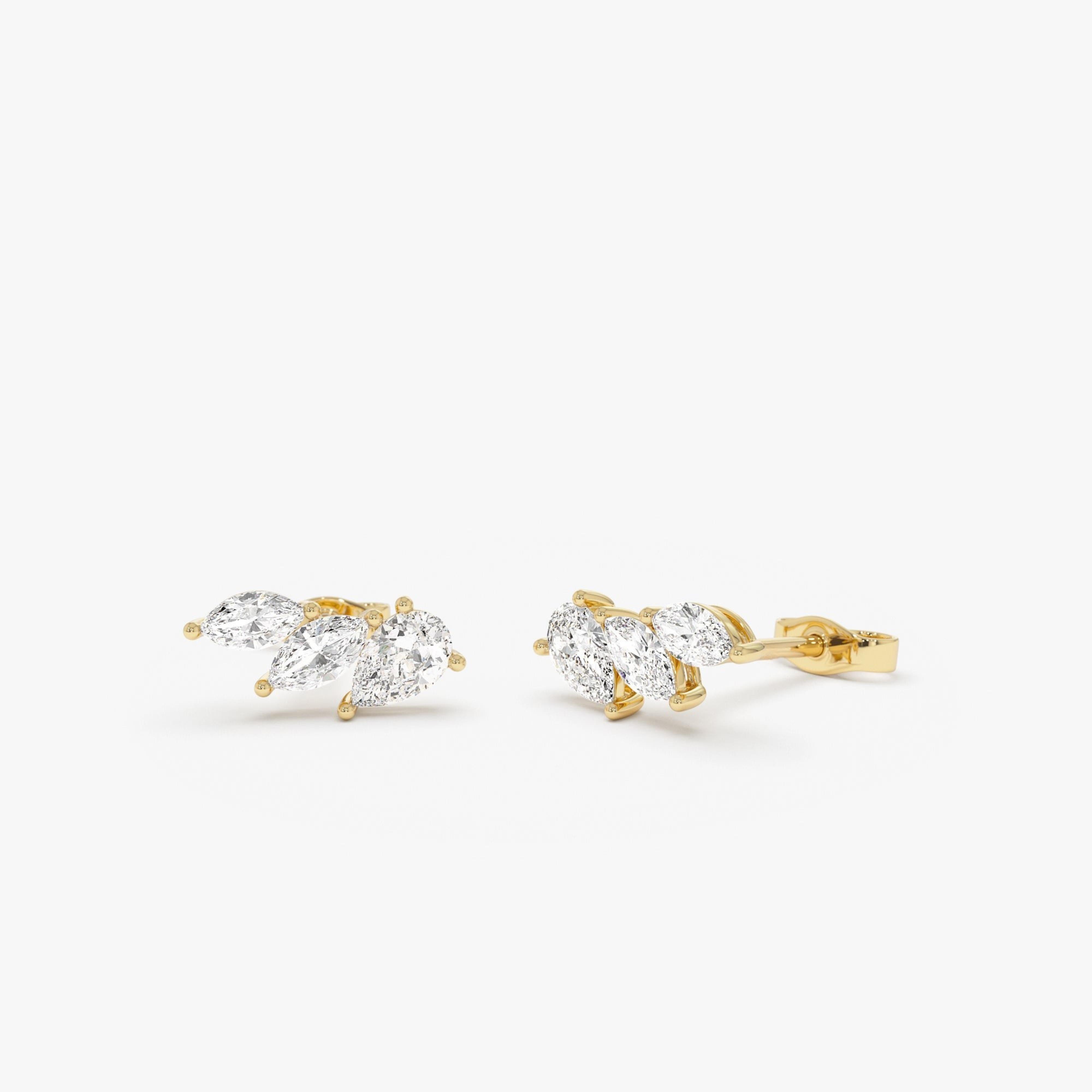 Mixed Shape Lab Grown Diamond Triple Cluster Stud Earrings