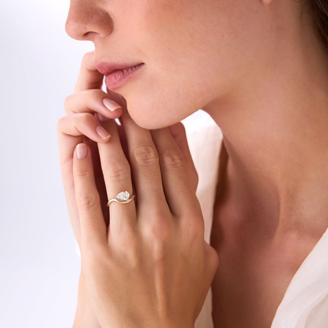 Modern Wavy Pear Shaped Lab Grown Diamond Engagement Ring
