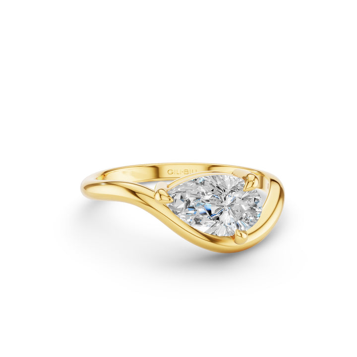 Modern Wavy Pear Shaped Lab Grown Diamond Engagement Ring