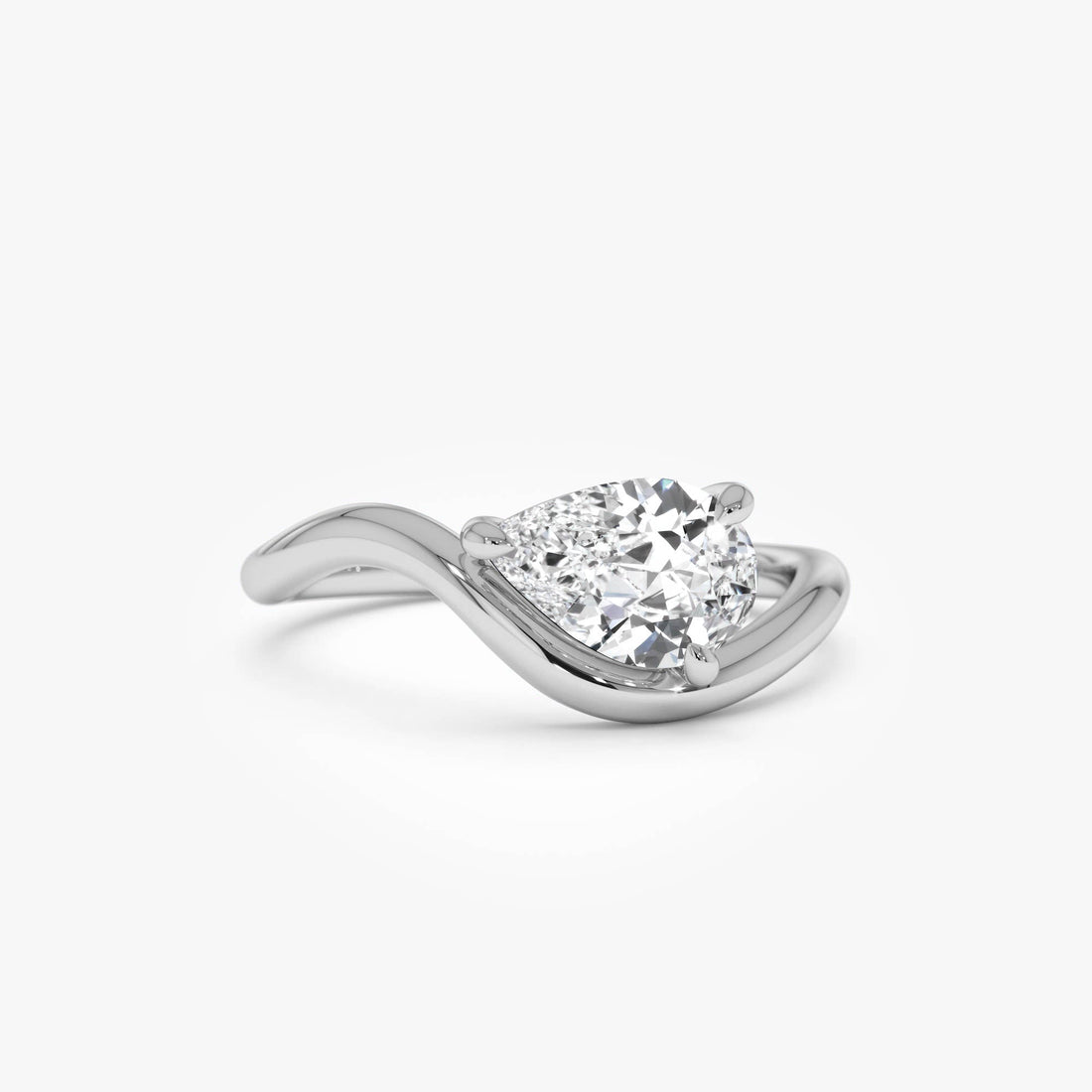 Modern Wavy Pear Shaped Lab Grown Diamond Engagement Ring