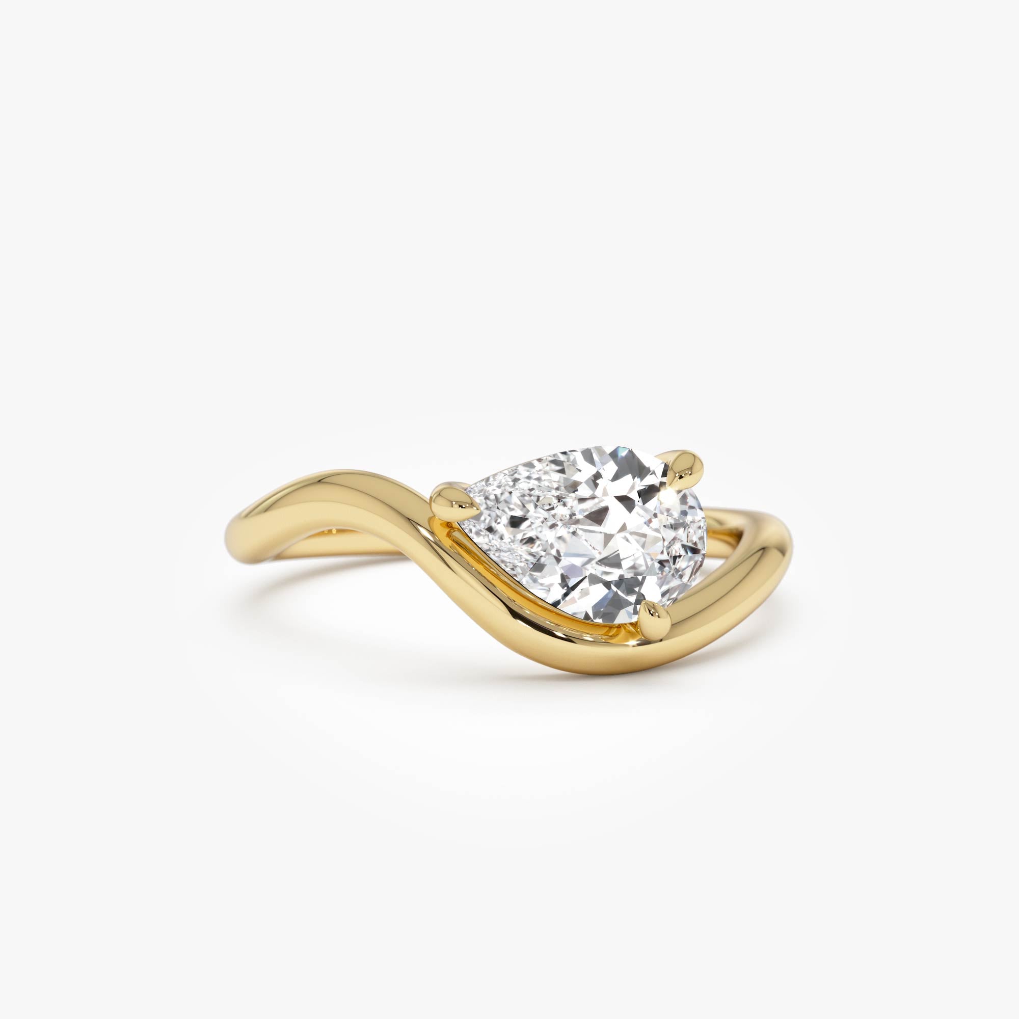 Modern Wavy Pear Shaped Lab Grown Diamond Engagement Ring
