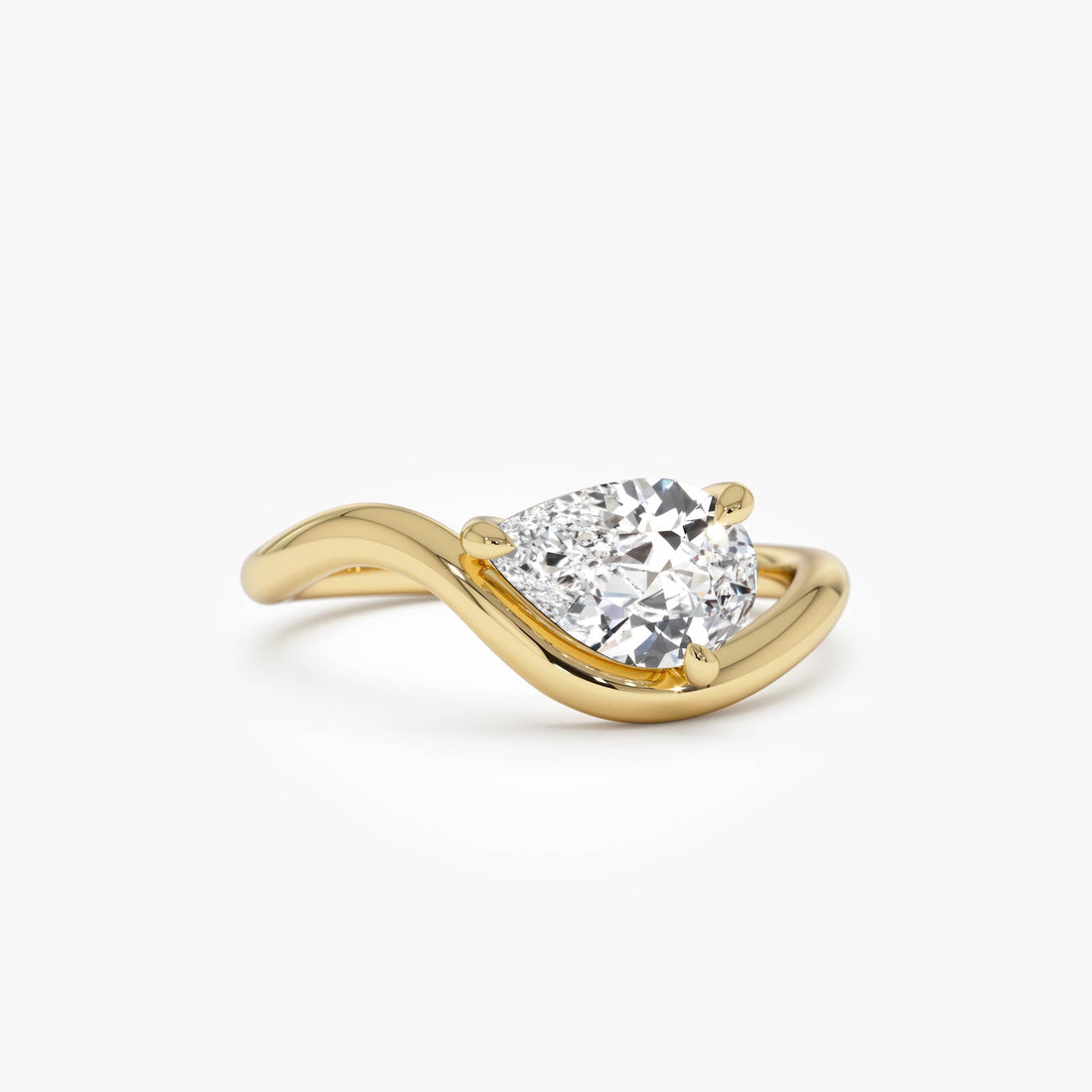 Modern Wavy Pear Shaped Lab Grown Diamond Engagement Ring