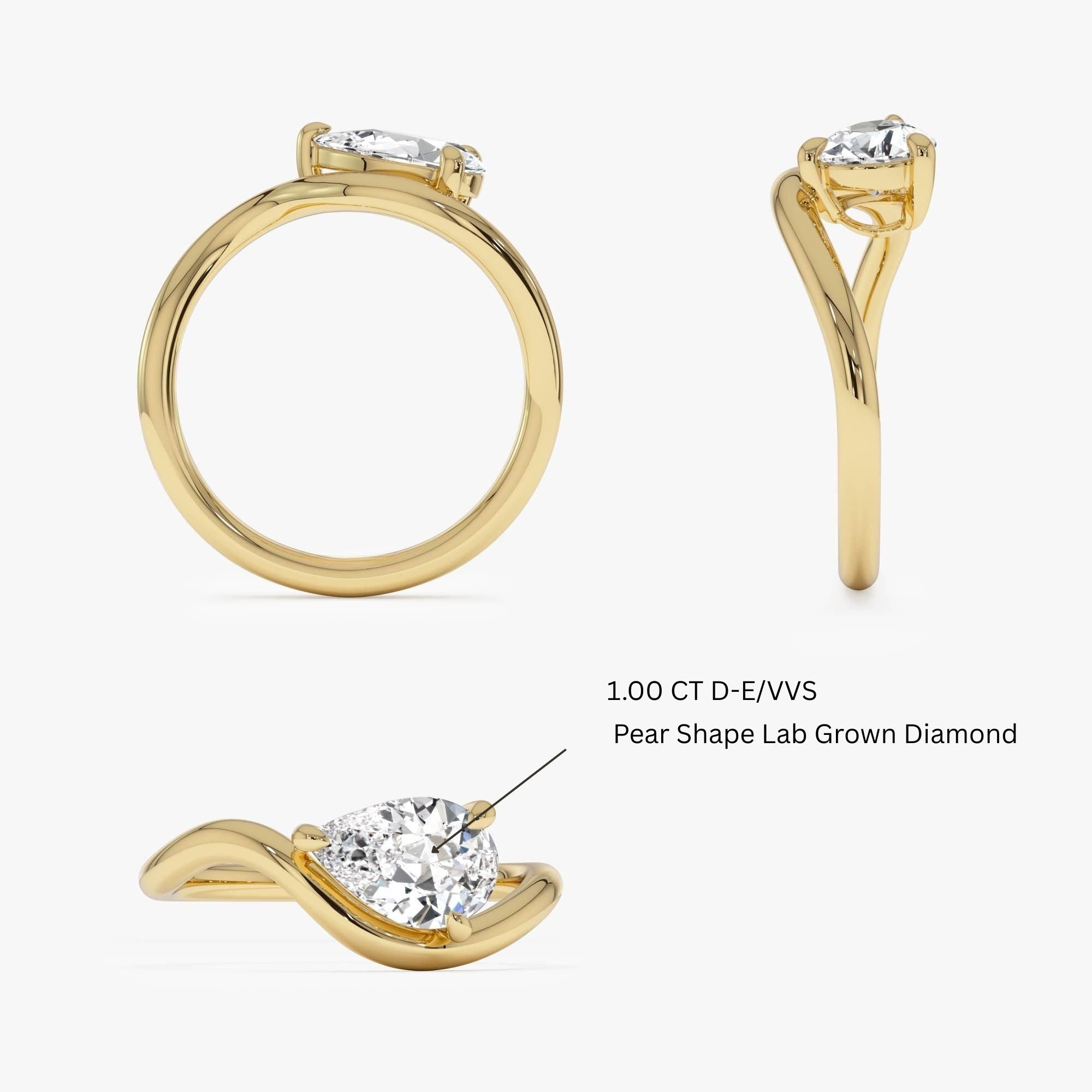 Modern Wavy Pear Shaped Lab Grown Diamond Engagement Ring