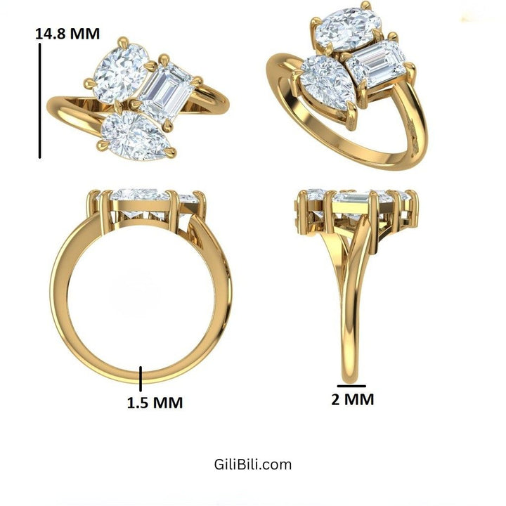 Multi Shape Lab Gown Diamond Cocktail Ring