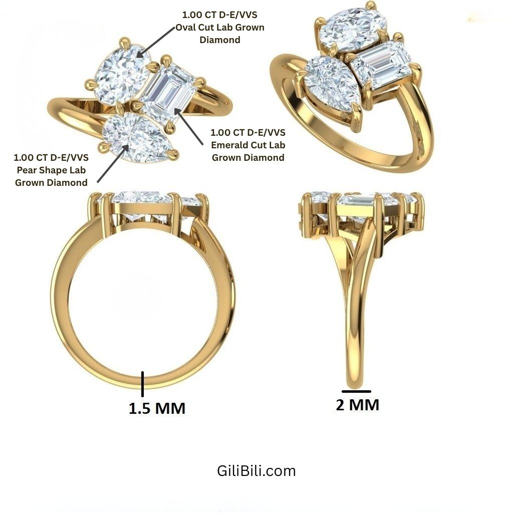 Multi Shape Lab Gown Diamond Cocktail Ring