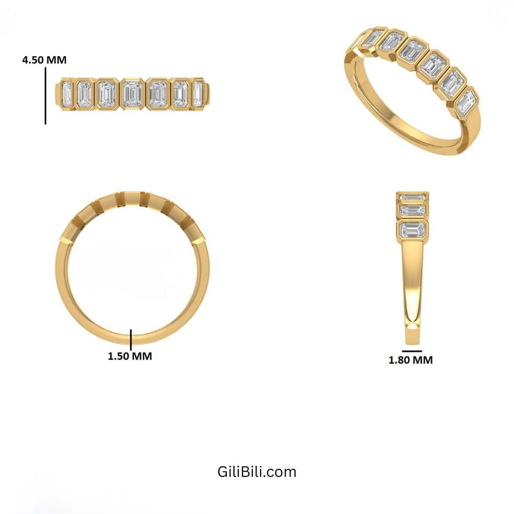 Nine Stone Emerald Cut Lab Diamond Bezel Setting Wedding Ring