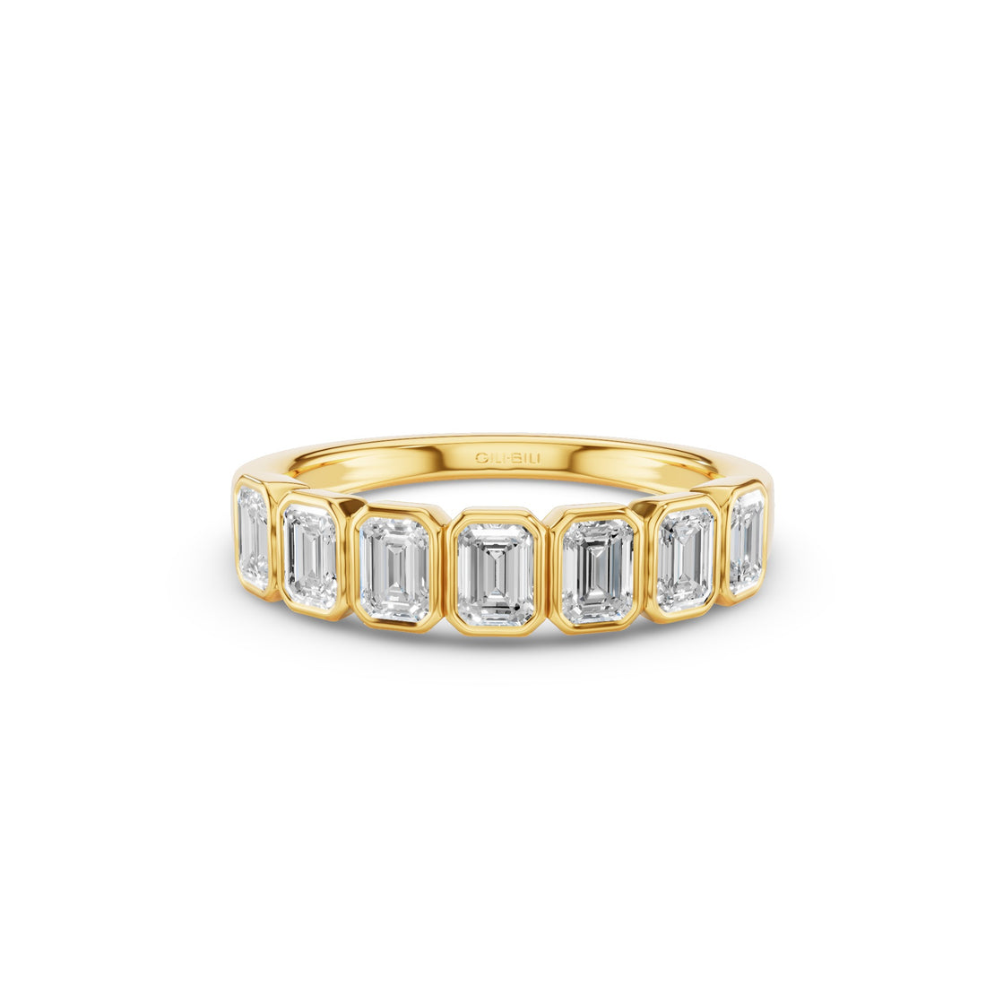 Nine Stone Emerald Cut Lab Diamond Bezel Setting Wedding Ring