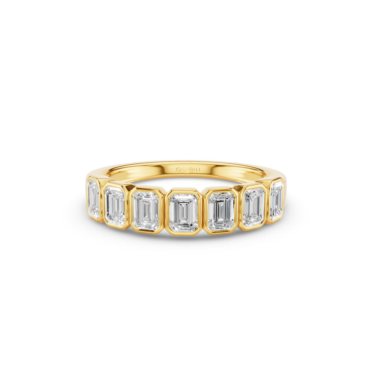 Nine Stone Emerald Cut Lab Diamond Bezel Setting Wedding Ring