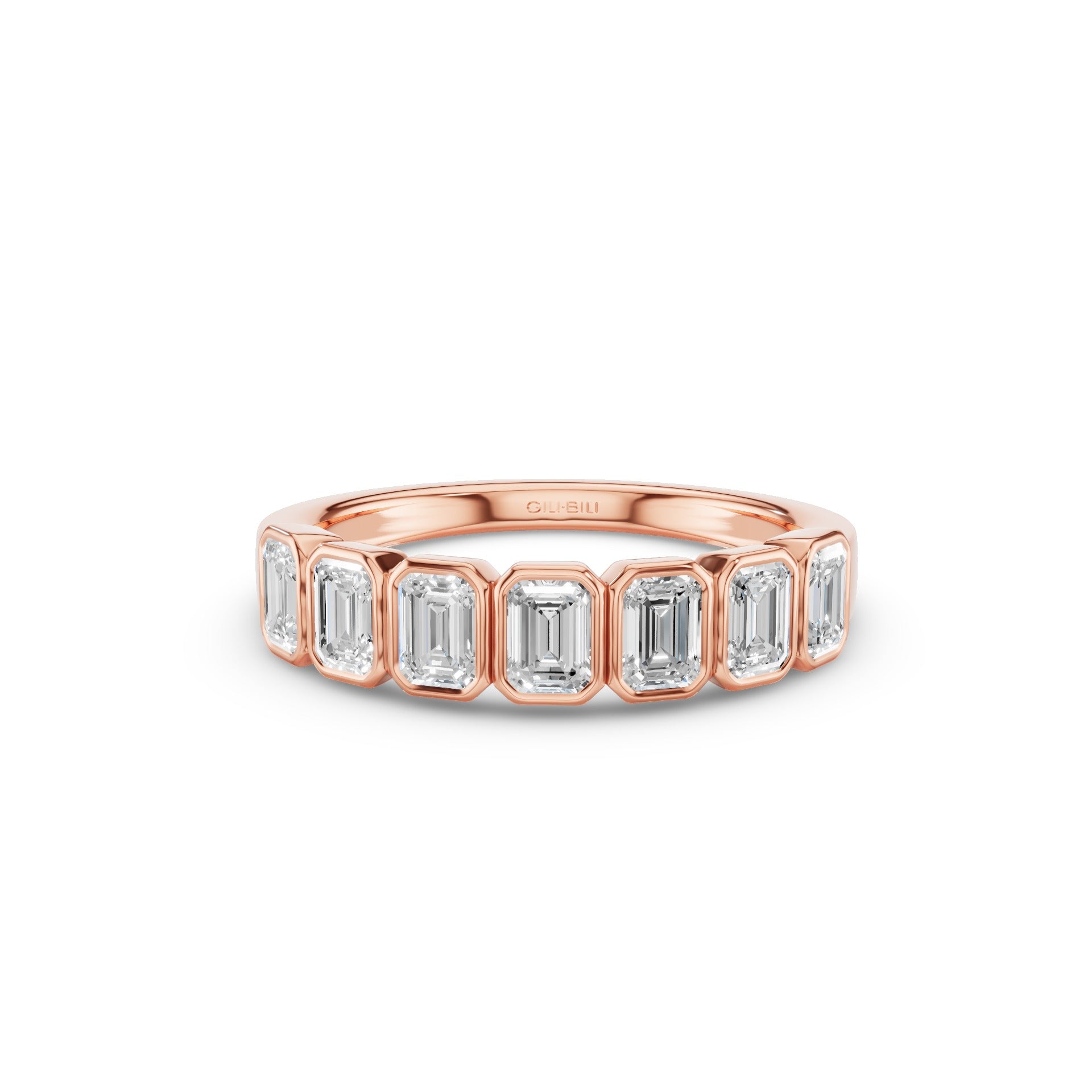 Nine Stone Emerald Cut Lab Diamond Bezel Setting Wedding Ring