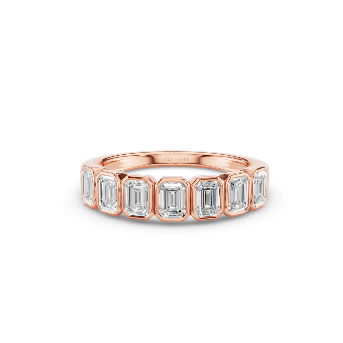 Nine Stone Emerald Cut Lab Diamond Bezel Setting Wedding Ring