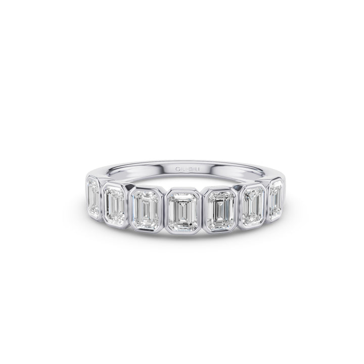 Nine Stone Emerald Cut Lab Diamond Bezel Setting Wedding Ring