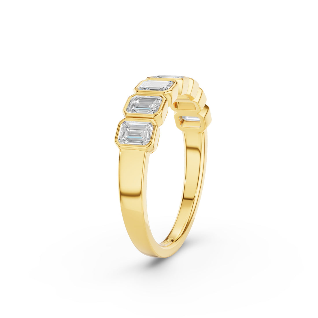 Nine Stone Emerald Cut Lab Diamond Bezel Setting Wedding Ring