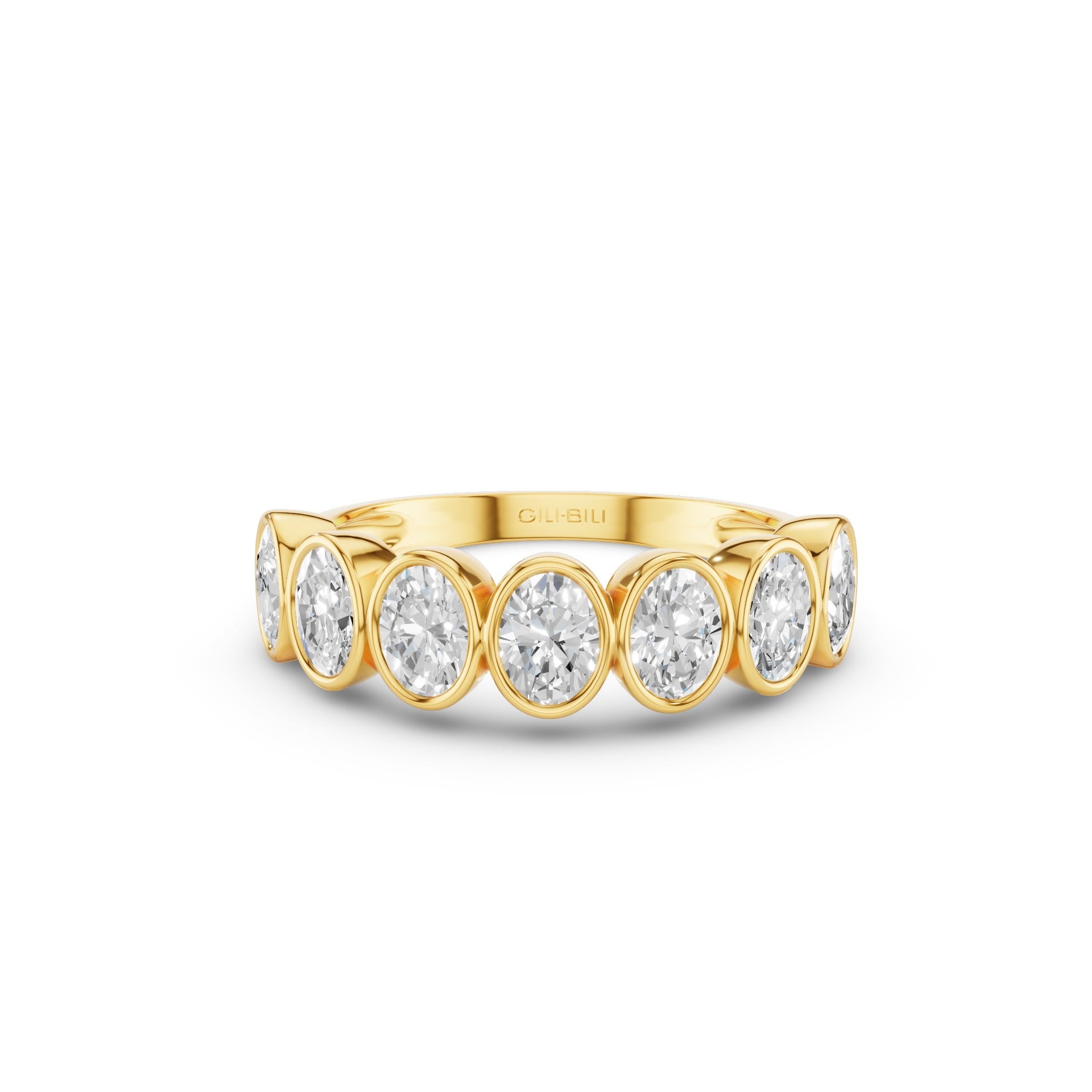 Nine Stone Oval Cut  Bezel Setting Wedding Ring