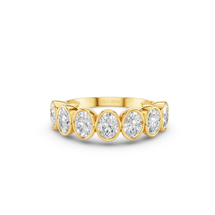 Nine Stone Oval Cut  Bezel Setting Wedding Ring