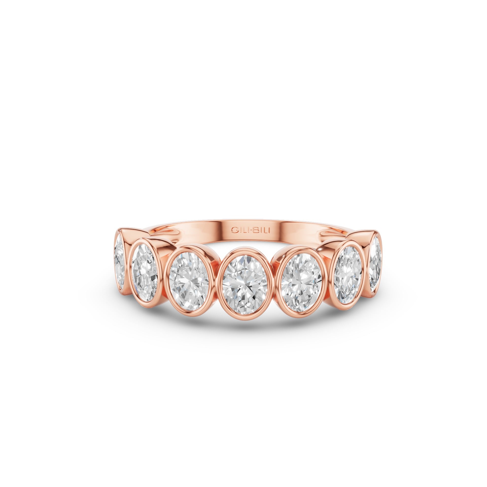 Nine Stone Oval Cut  Bezel Setting Wedding Ring