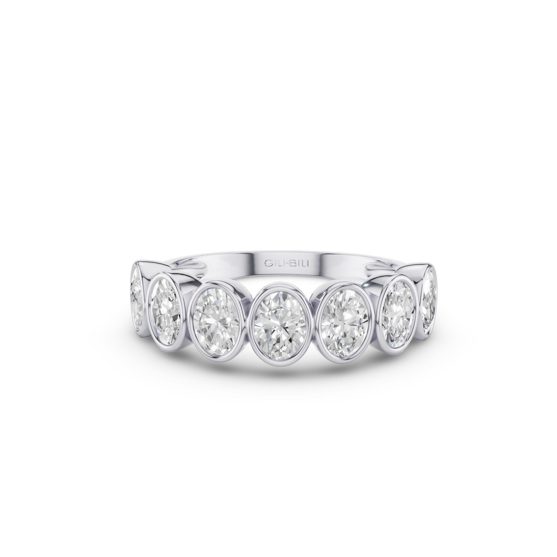 Nine Stone Oval Cut  Bezel Setting Wedding Ring