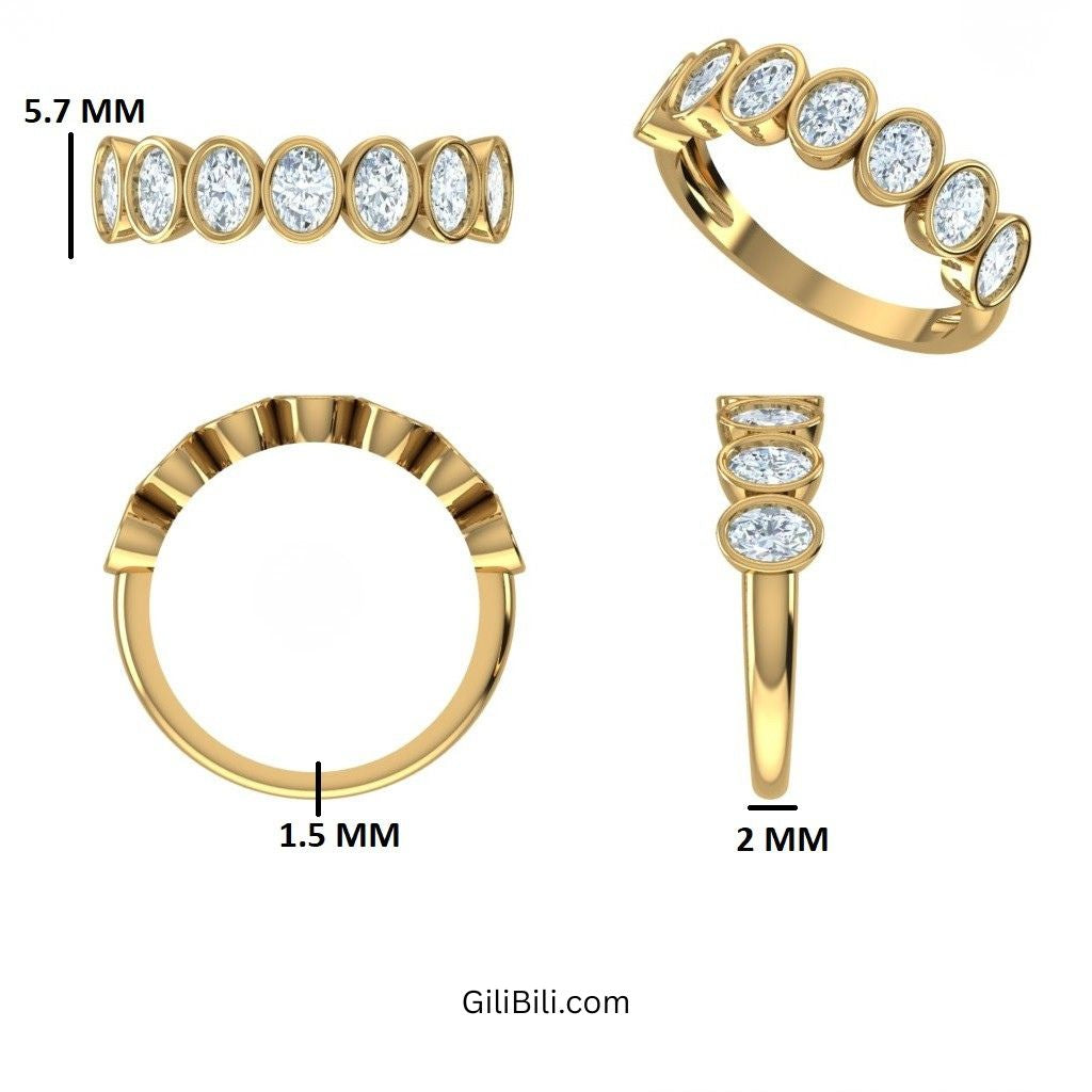 Nine Stone Oval Cut  Bezel Setting Wedding Ring