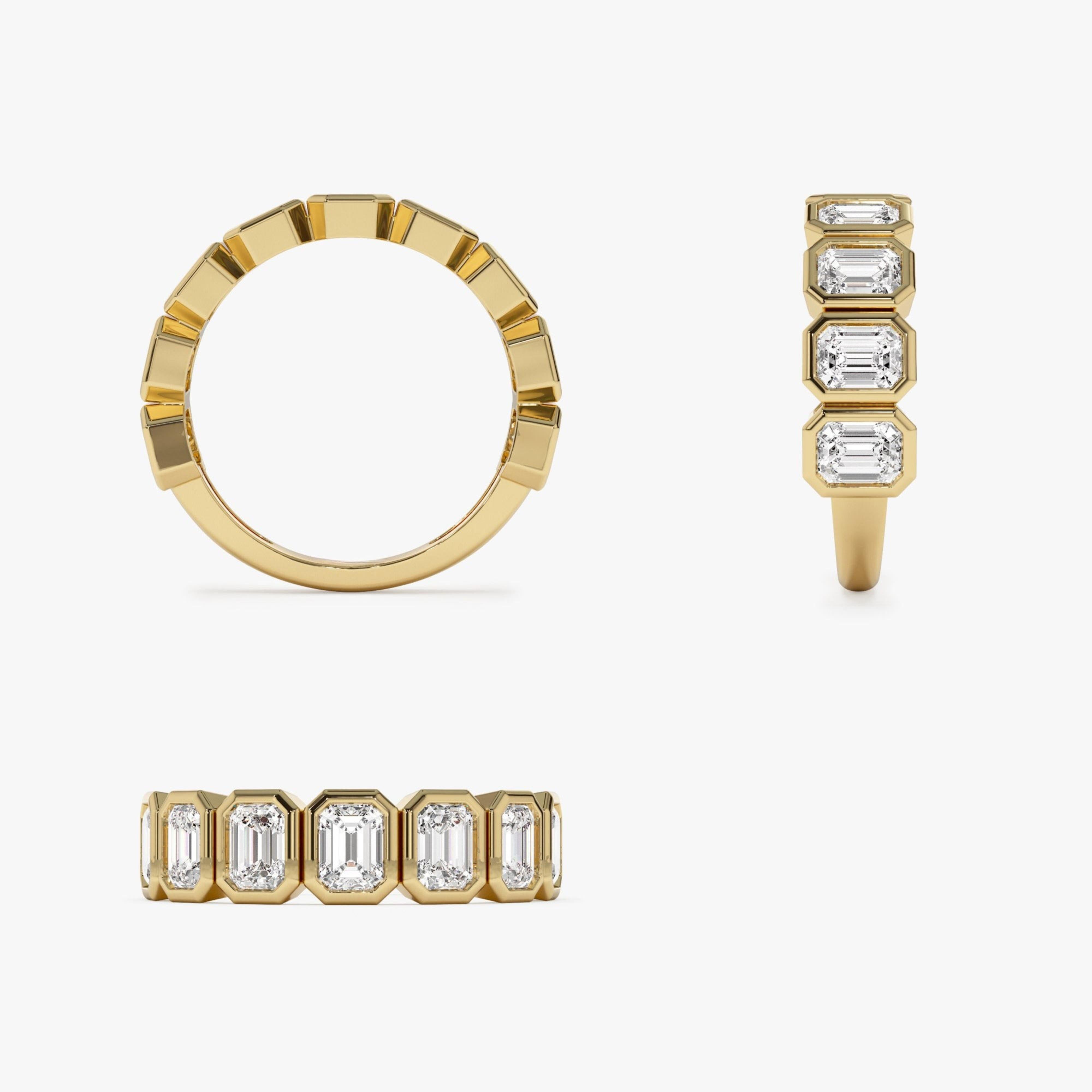 Nine Stone Emerald Cut Lab Diamond Bezel Setting Wedding Ring