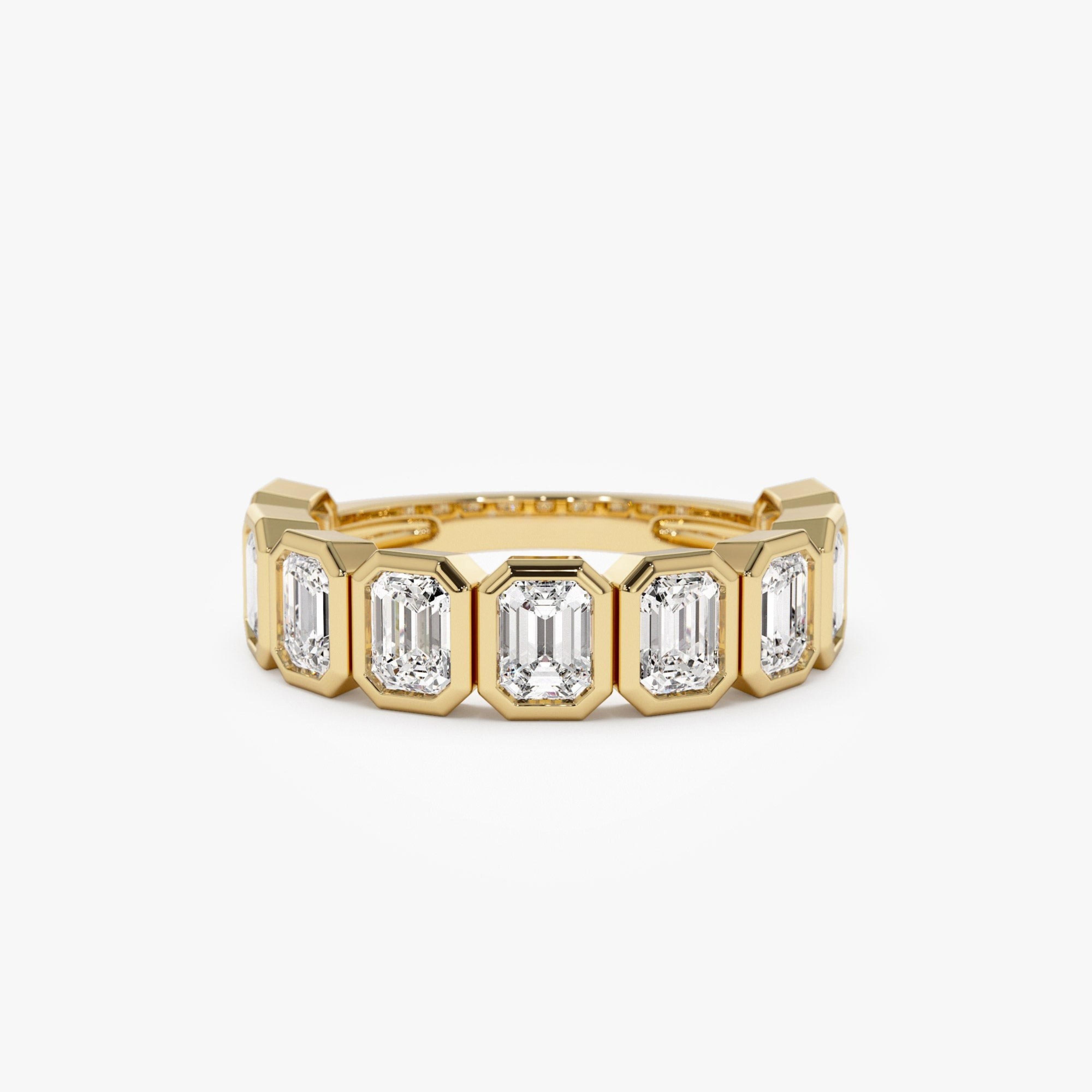 Nine Stone Emerald Cut Lab Diamond Bezel Setting Wedding Ring