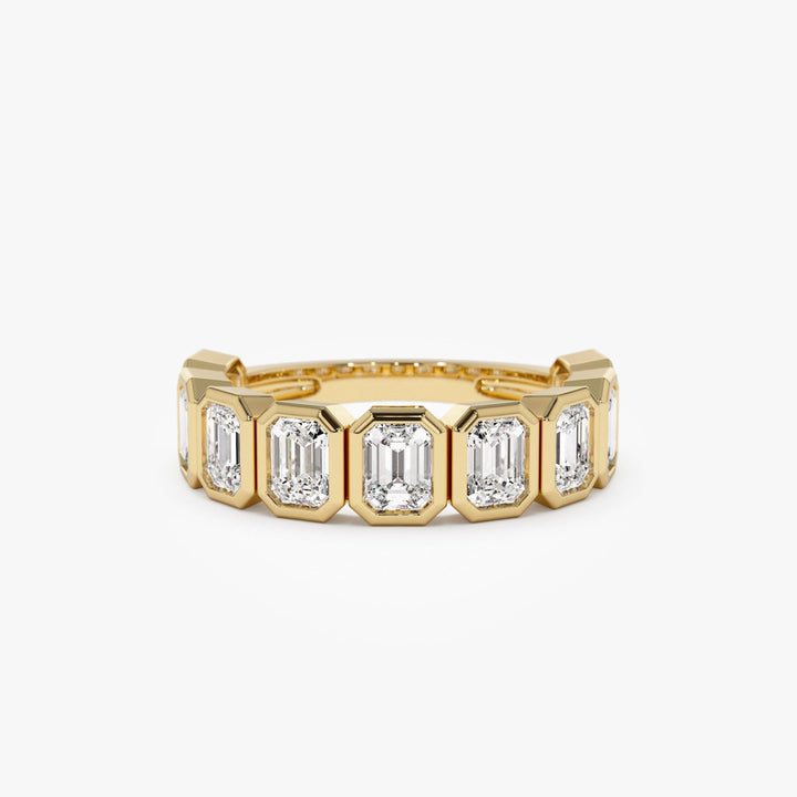 Nine Stone Emerald Cut Lab Diamond Bezel Setting Wedding Ring