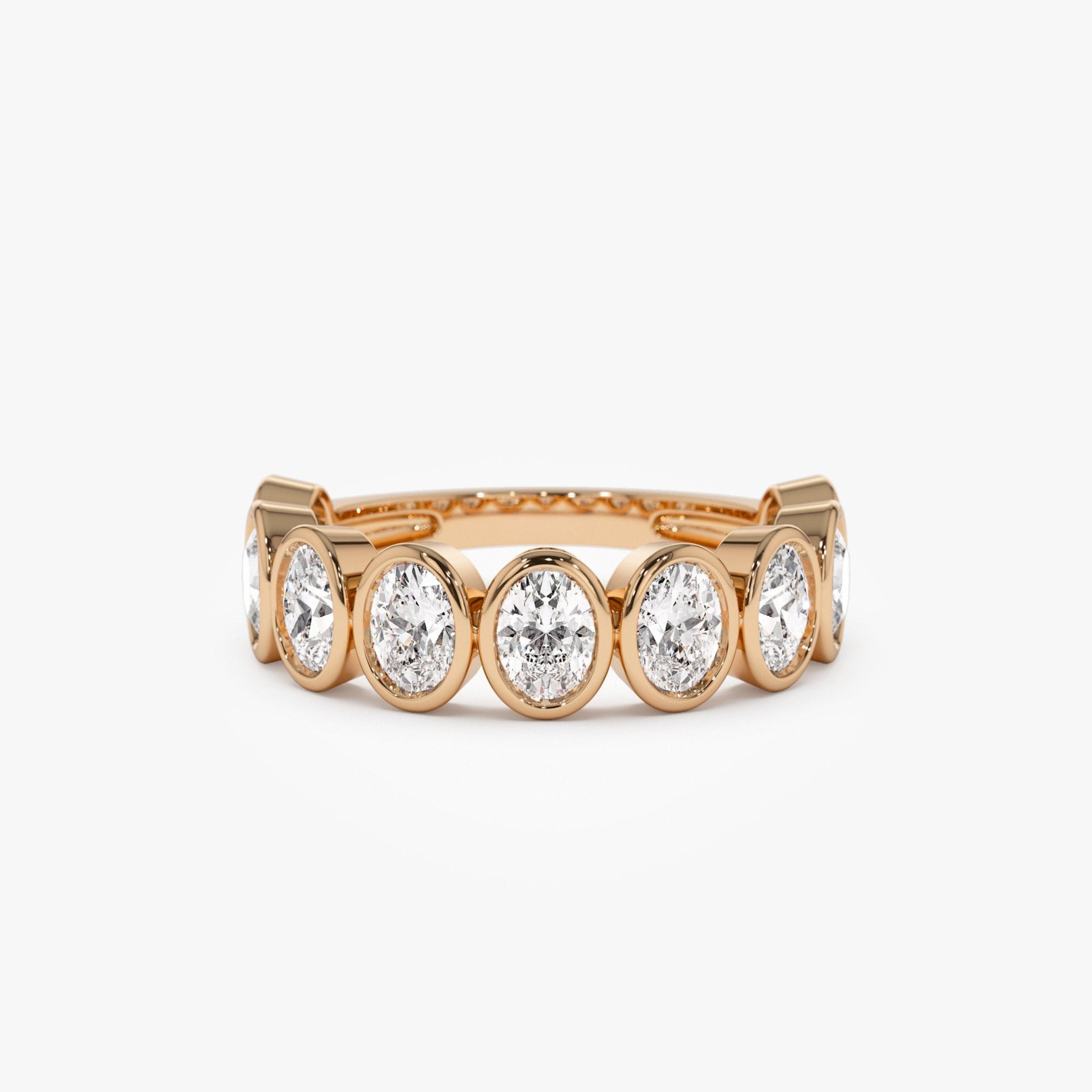 Nine Stone Oval Cut  Bezel Setting Wedding Ring