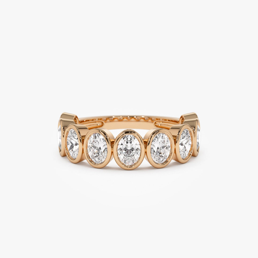 Nine Stone Oval Cut  Bezel Setting Wedding Ring