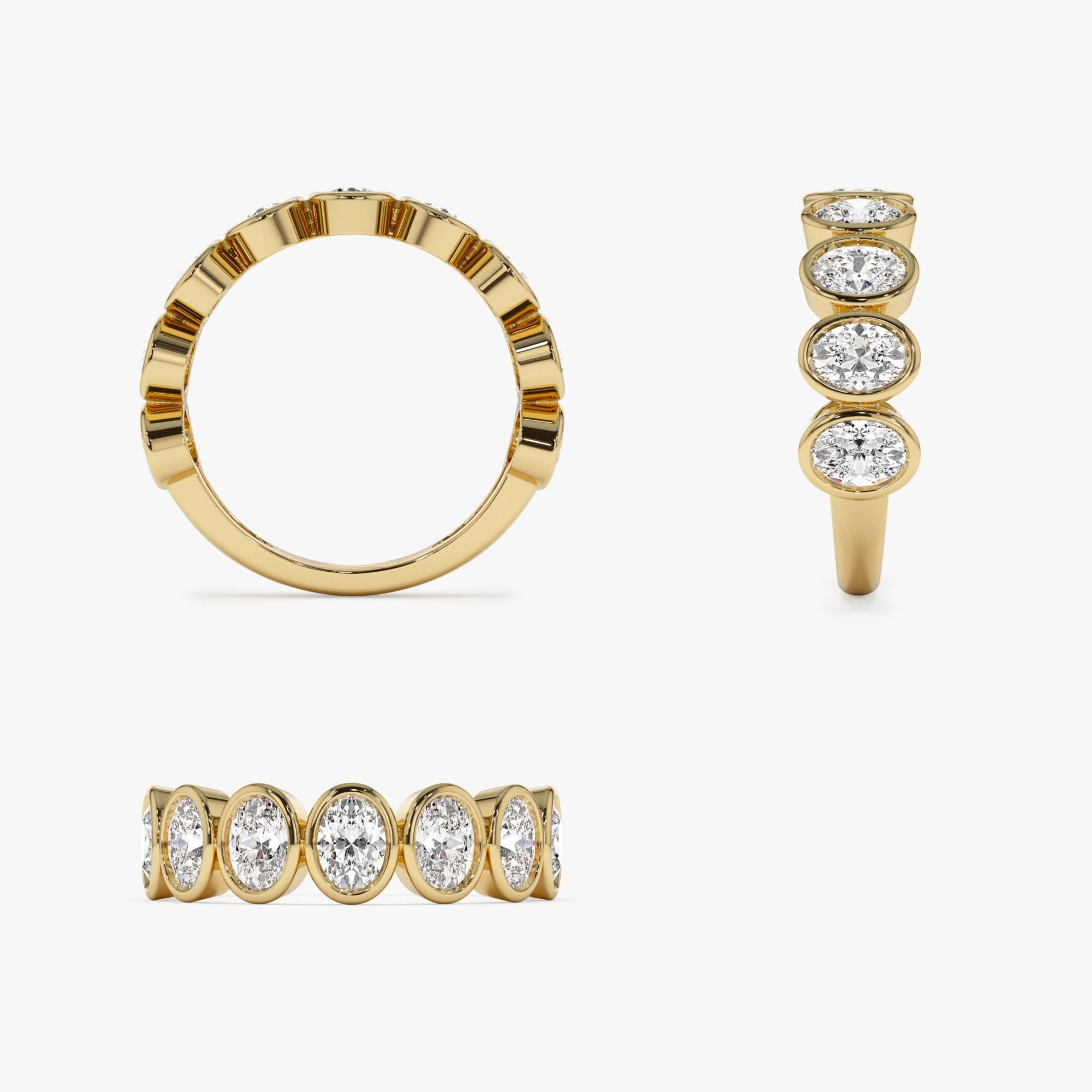 Nine Stone Oval Cut  Bezel Setting Wedding Ring