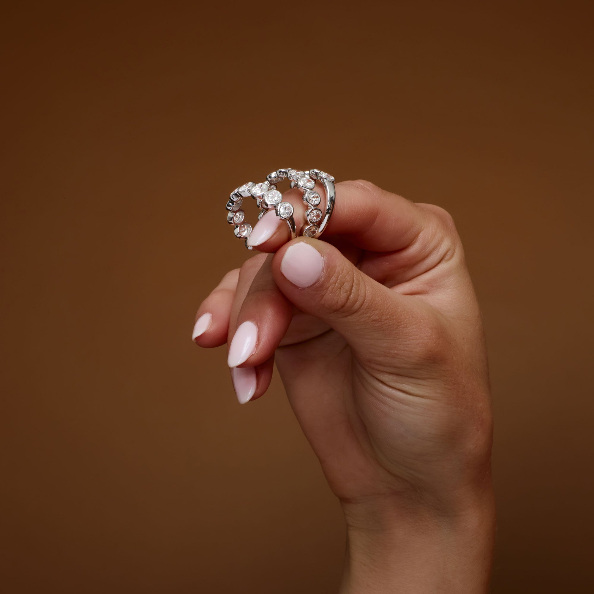 Nine Stone Oval Cut  Bezel Setting Wedding Ring
