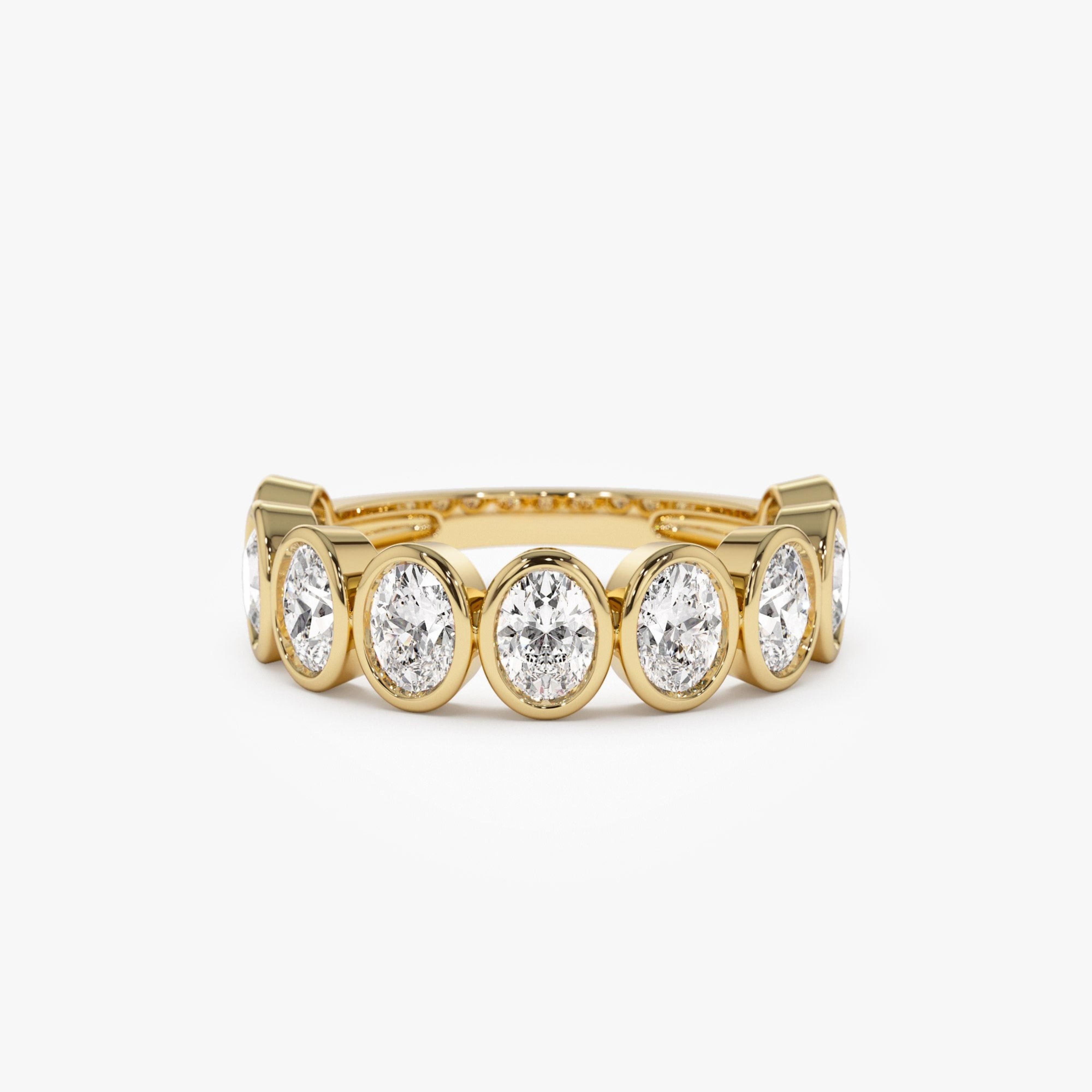 Nine Stone Oval Cut  Bezel Setting Wedding Ring
