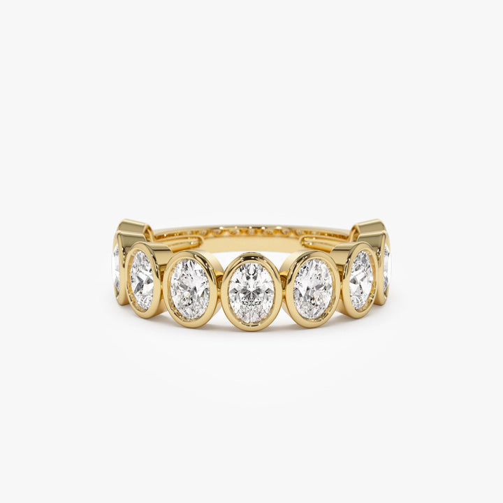 Nine Stone Oval Cut  Bezel Setting Wedding Ring