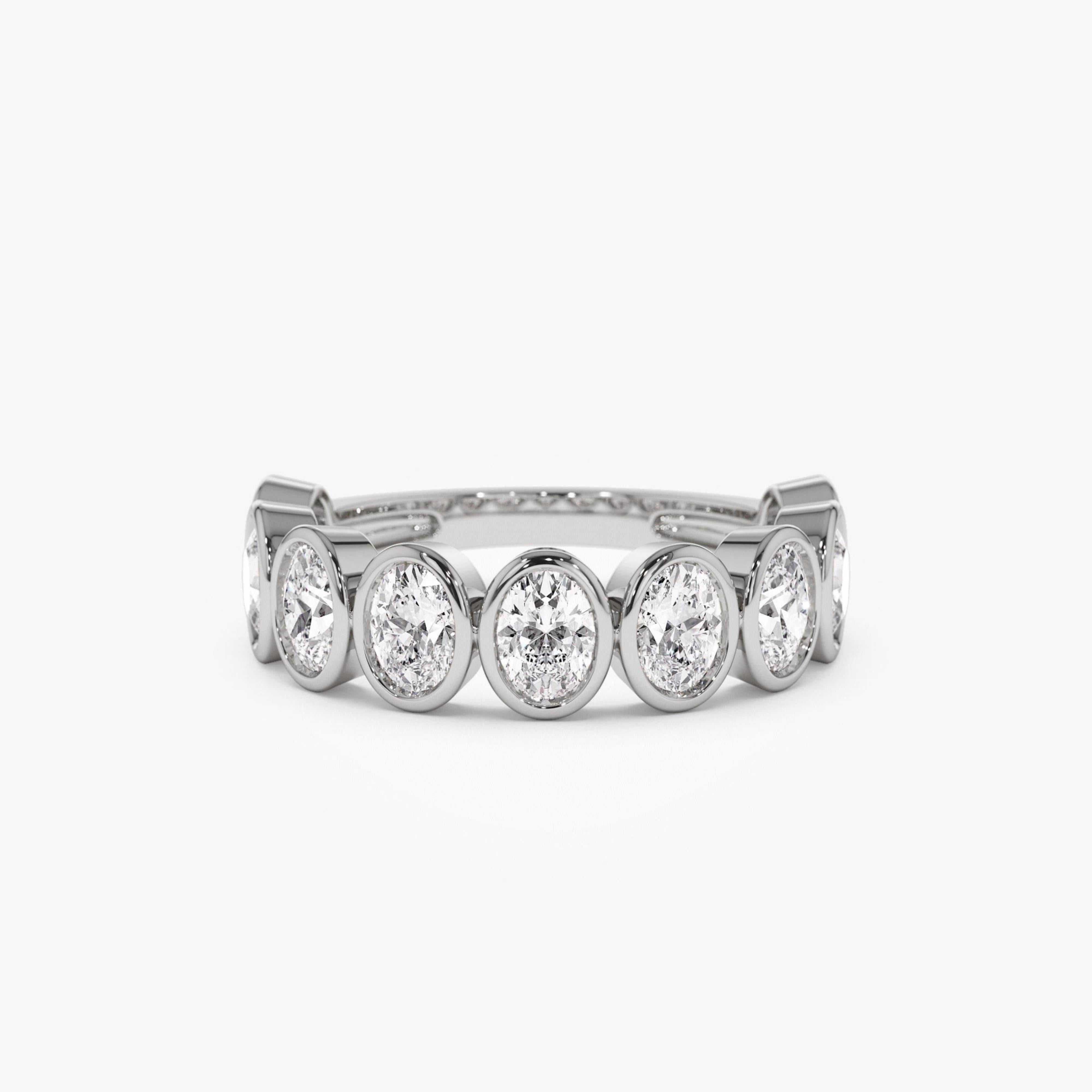 Nine Stone Oval Cut  Bezel Setting Wedding Ring