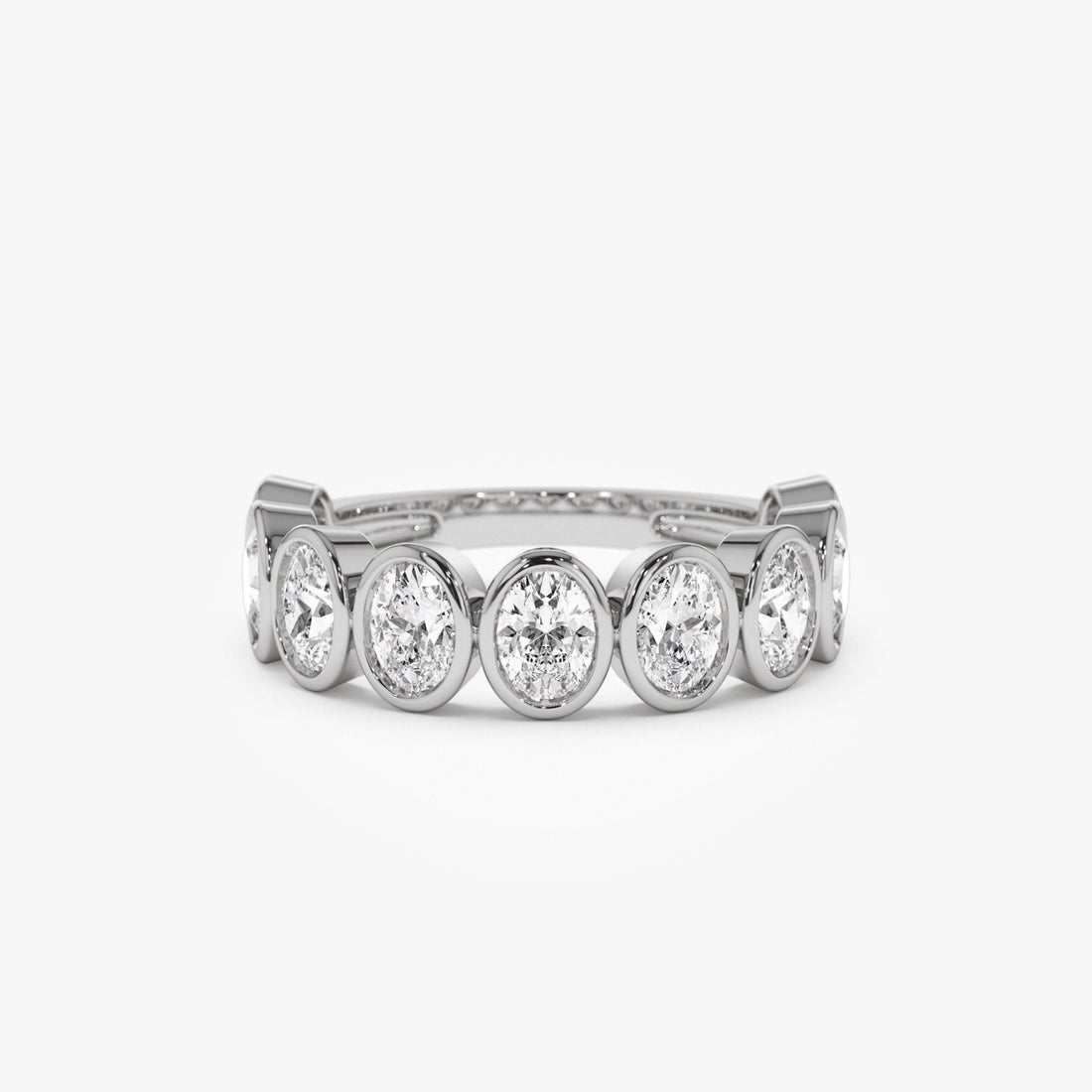Nine Stone Oval Cut  Bezel Setting Wedding Ring