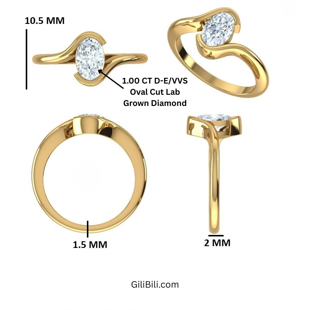 Oval Lab Diamond S Setting Engagement Ring
