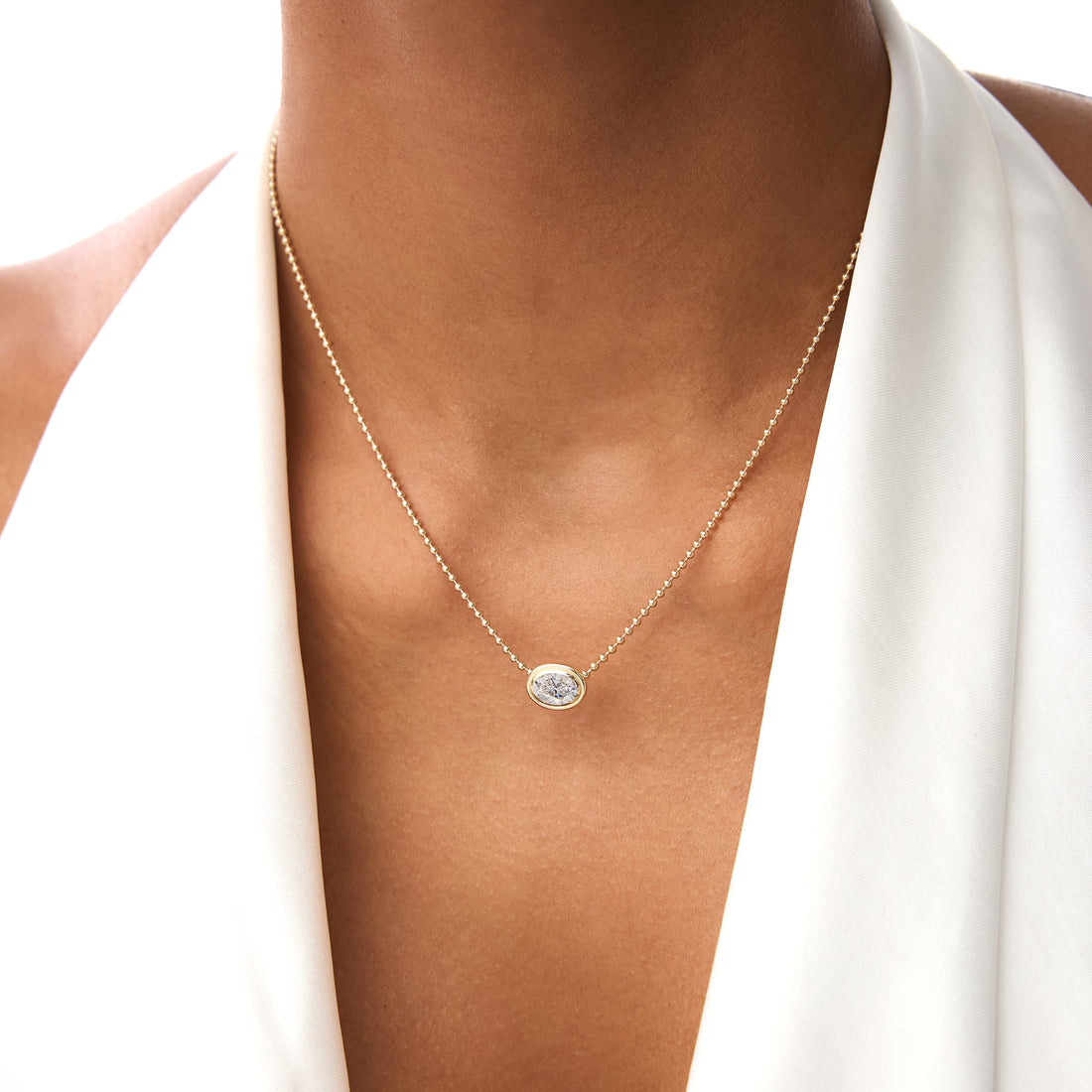 Oval Cut Bezel Set Beaded Necklace
