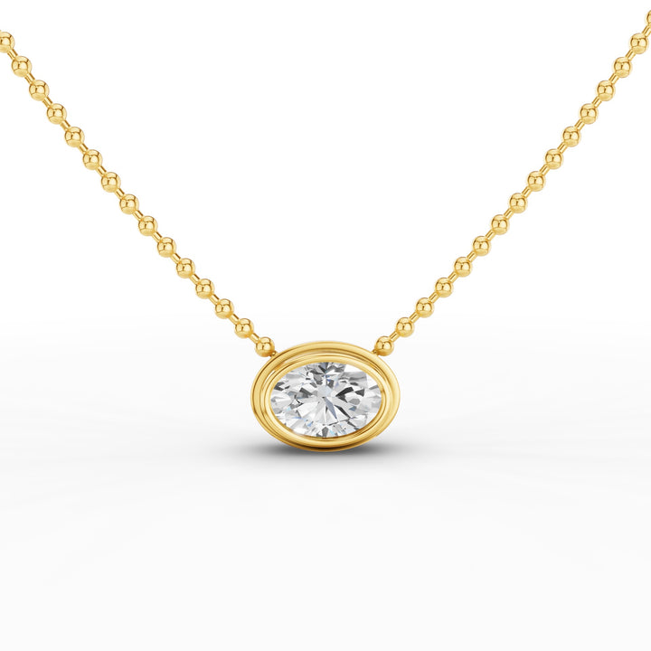 Oval Cut Bezel Set Beaded Necklace