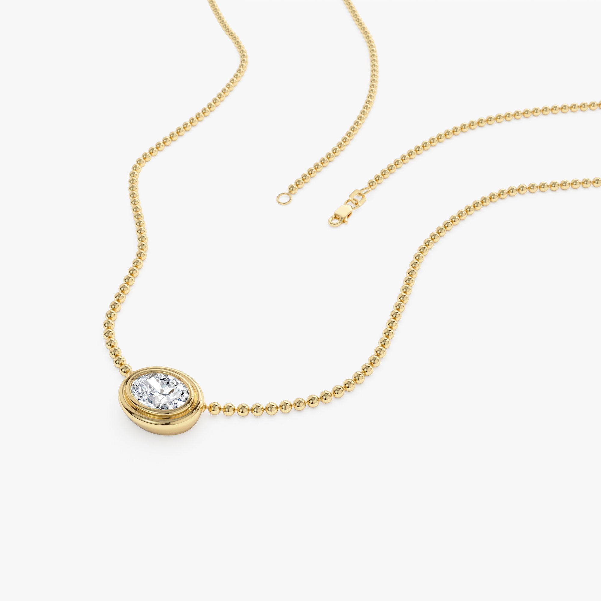 Oval Cut Bezel Set Beaded Necklace