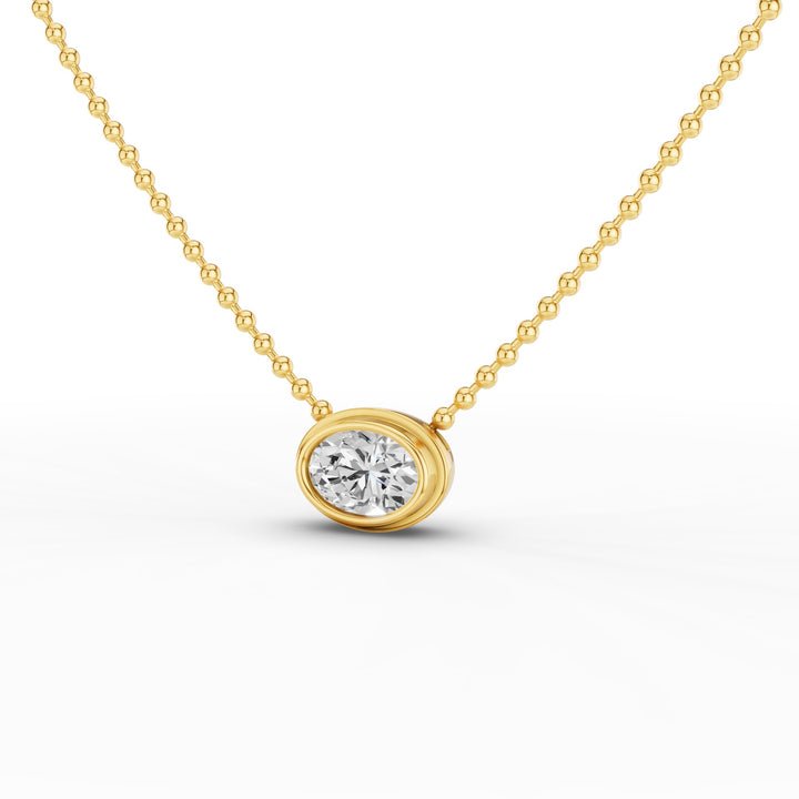 Oval Cut Bezel Set Beaded Necklace